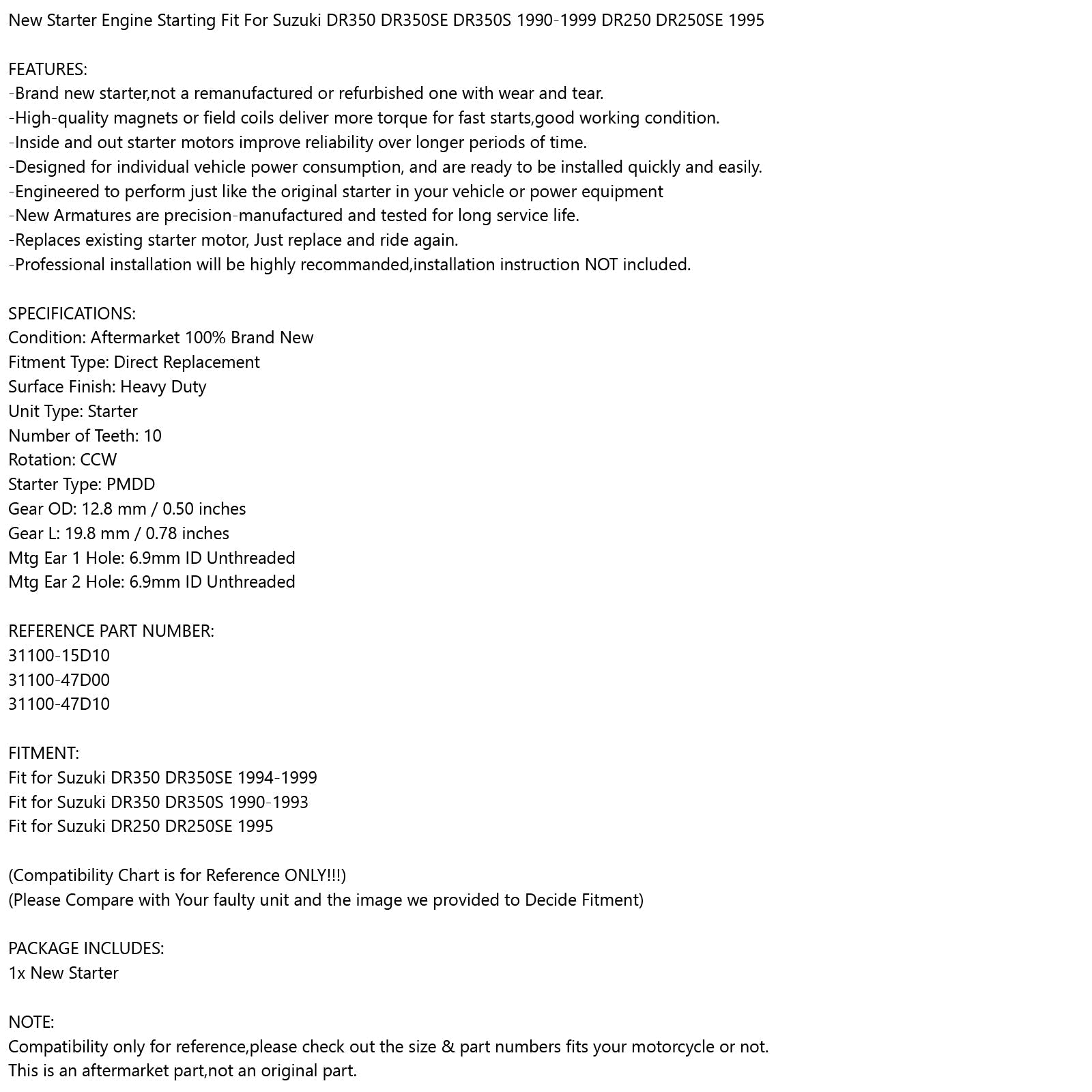 Starter za Suzuki DR 250 SE 1995 DR 350 S/SE 1990 - 1999 Generic