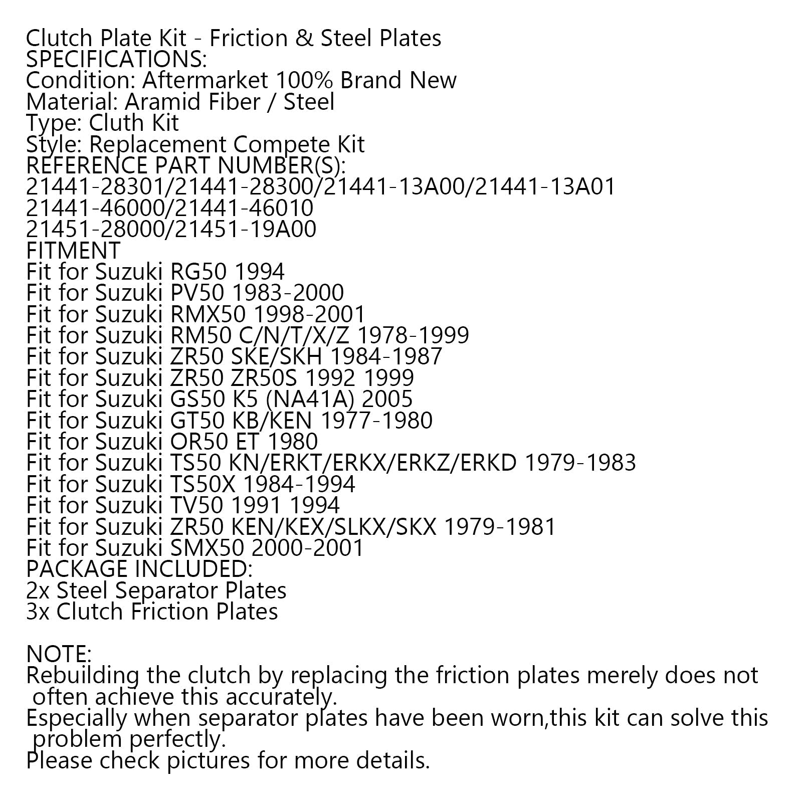 Stalowy zestaw sprzęgła i tarcze cierne do Suzuki PV50 RMX50 ZR50 TS50 SMX50 Generic