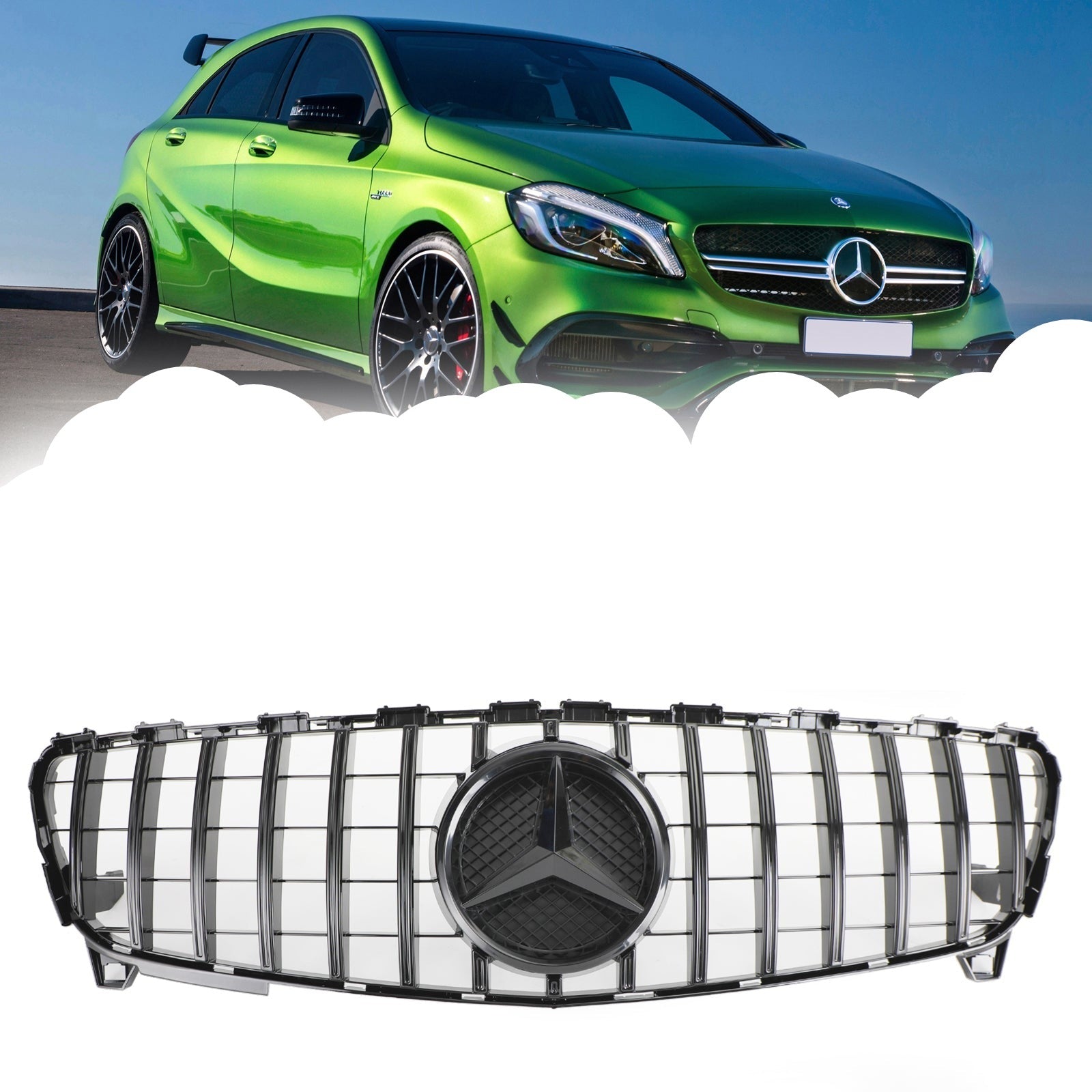 2016-2018 Clase A W176 Rejilla de parachoques delantero estilo Mercedes Benz GTR