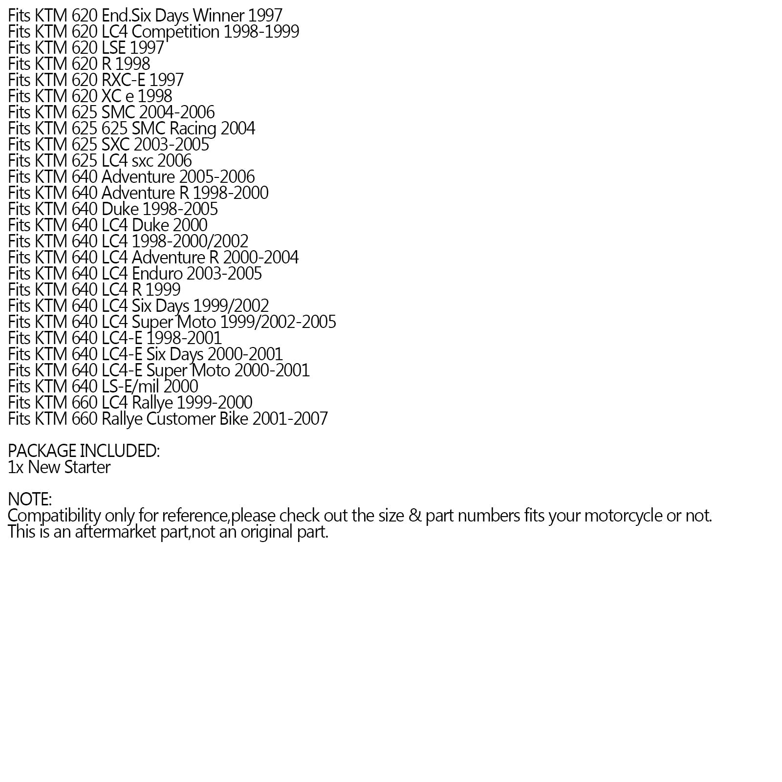 UUSI käynnistysmoottori KTM 400 LC4 620 625 SMC 640 LC4 Enduro 660 ADV DUKE 58440001000 Generic