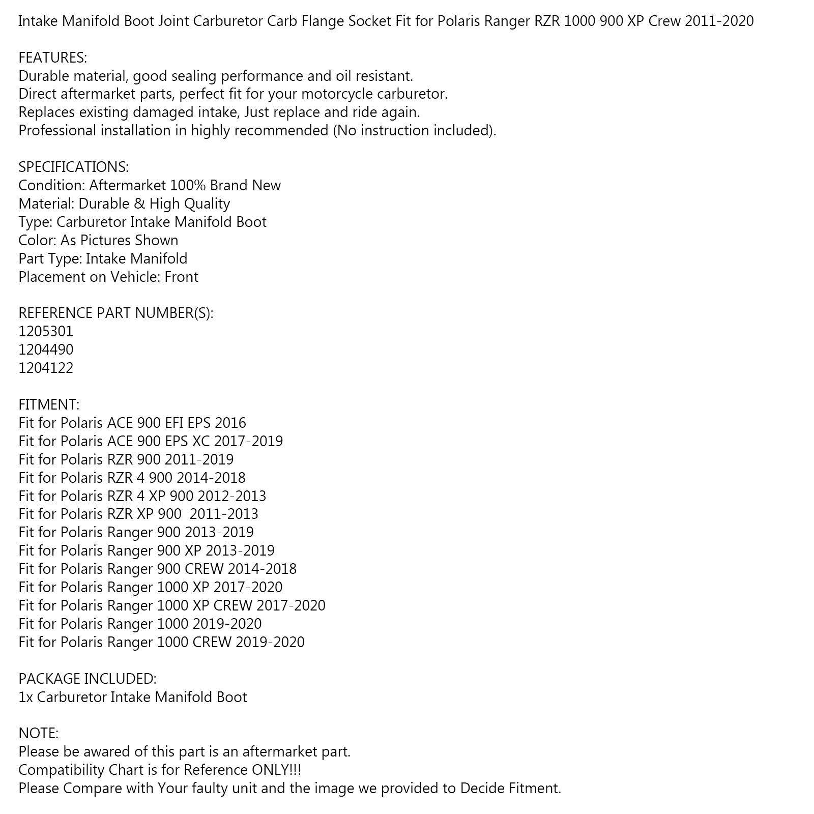 Colector de admisión para Polaris Ranger RZR ACE 900 11-2019 1205301 1204490 Genérico