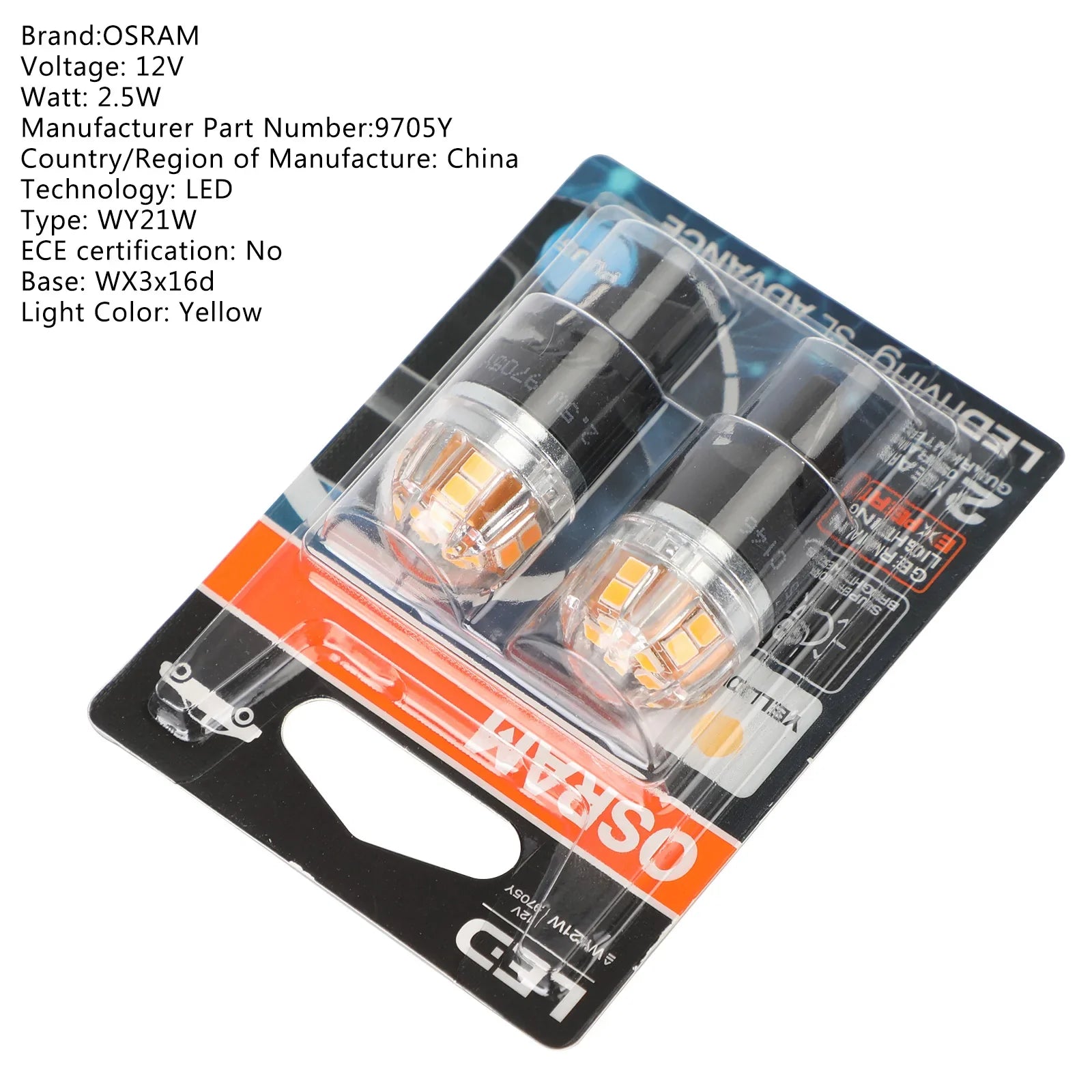 2x Per OSRAM 9705Y LED WY21W 12V2.5W WX3x16d Lampadine ausiliarie generiche per auto