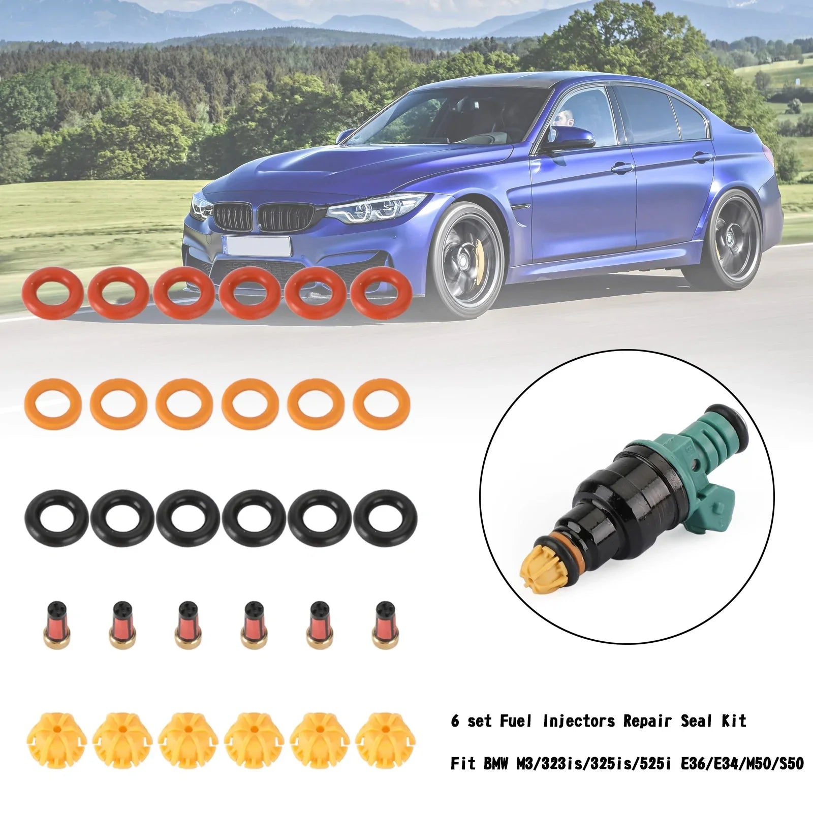 6x Kit di riparazione iniettori carburante per BMW M3/323is/325is/525i E36/E34/M50/S50 generico
