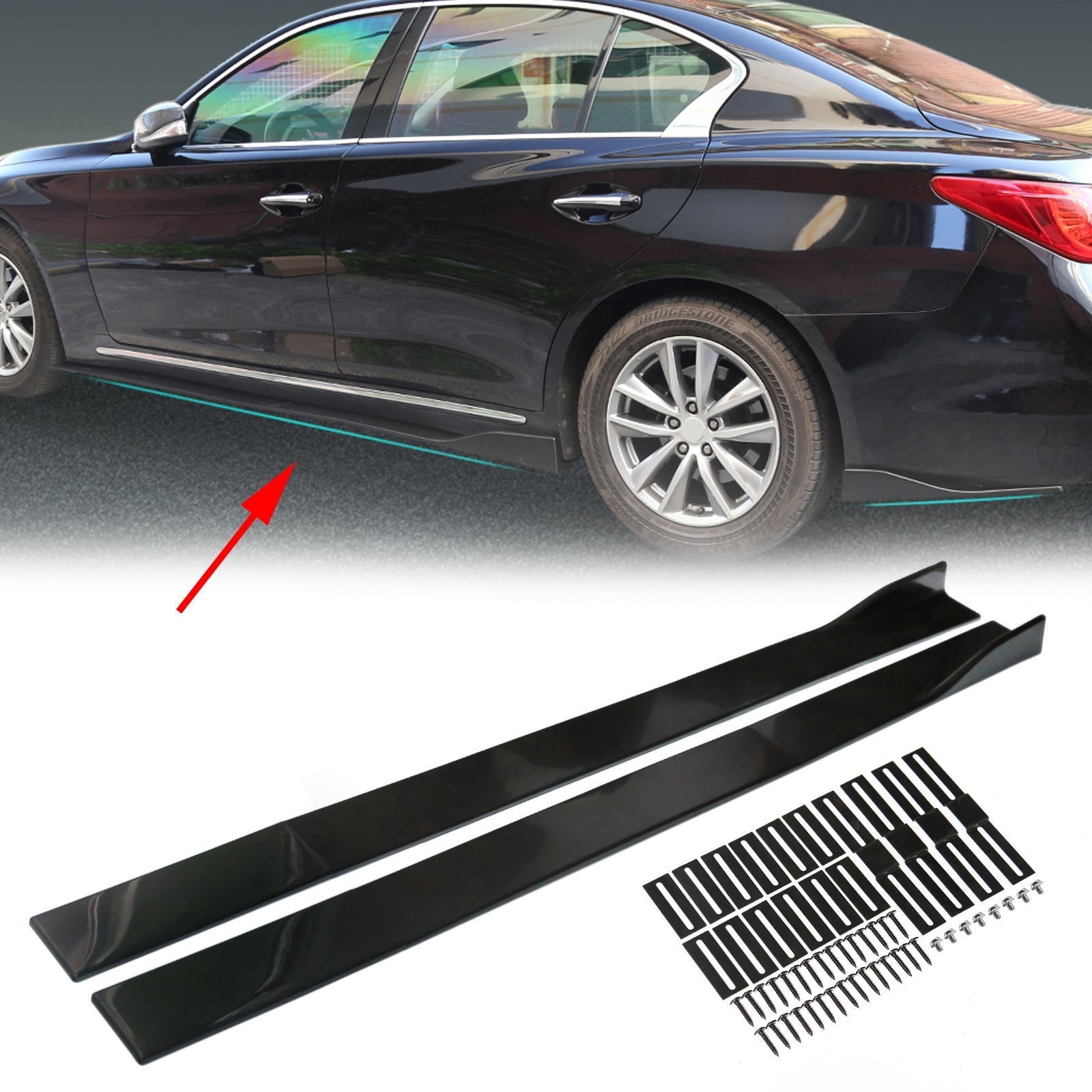 86.6" Universal Side Jupe Extensions Rocker Panel Splitters Lip Polypropylene Generic