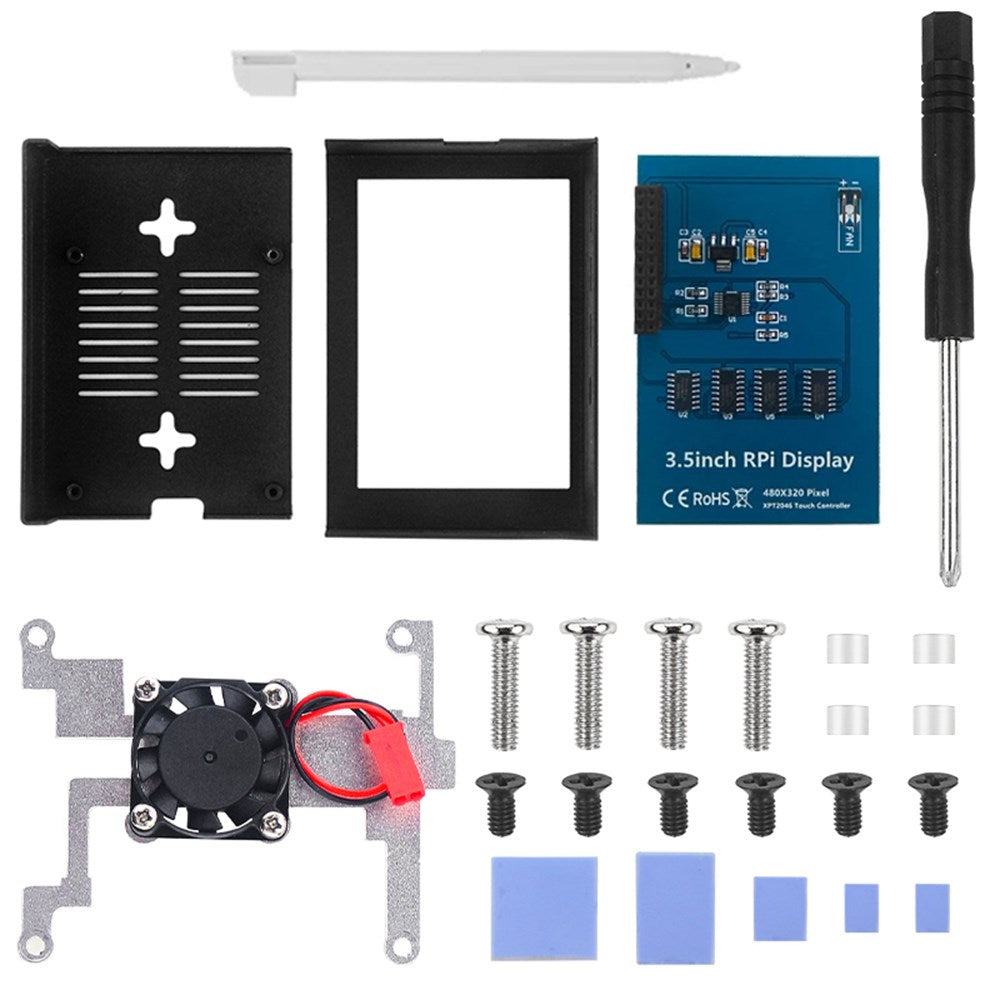 Ohišje iz aluminijeve zlitine s 3,5 -palčnim zaslonom + LCD zaslon za Raspberry Pi 4 Model B