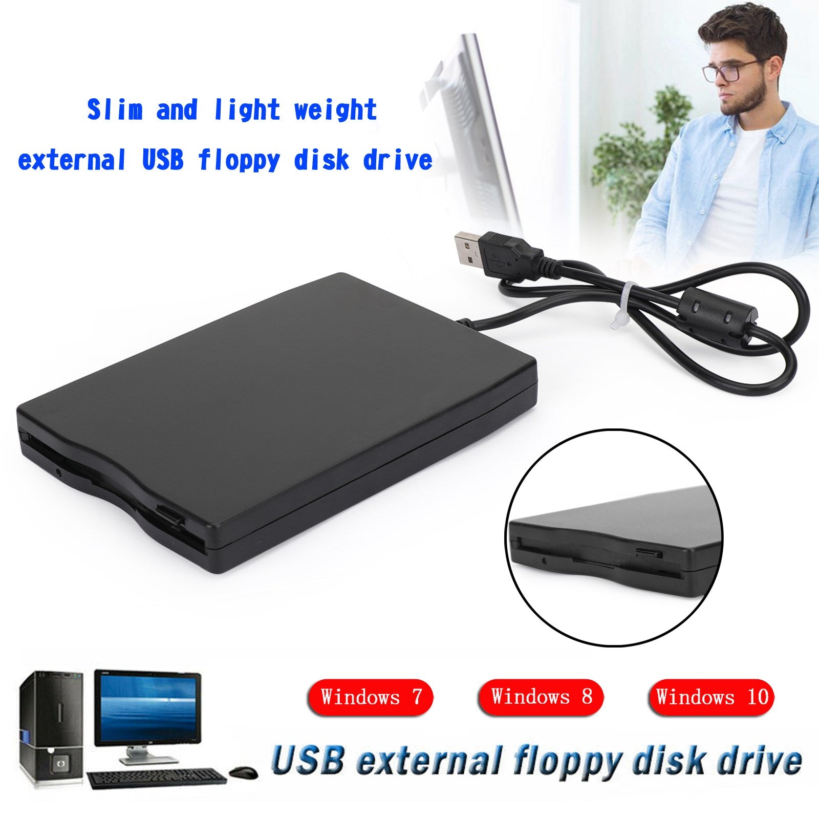 Unità disco floppy esterna portatile USB FDD da 3,5" e 1,44 MB per laptop Win Mac