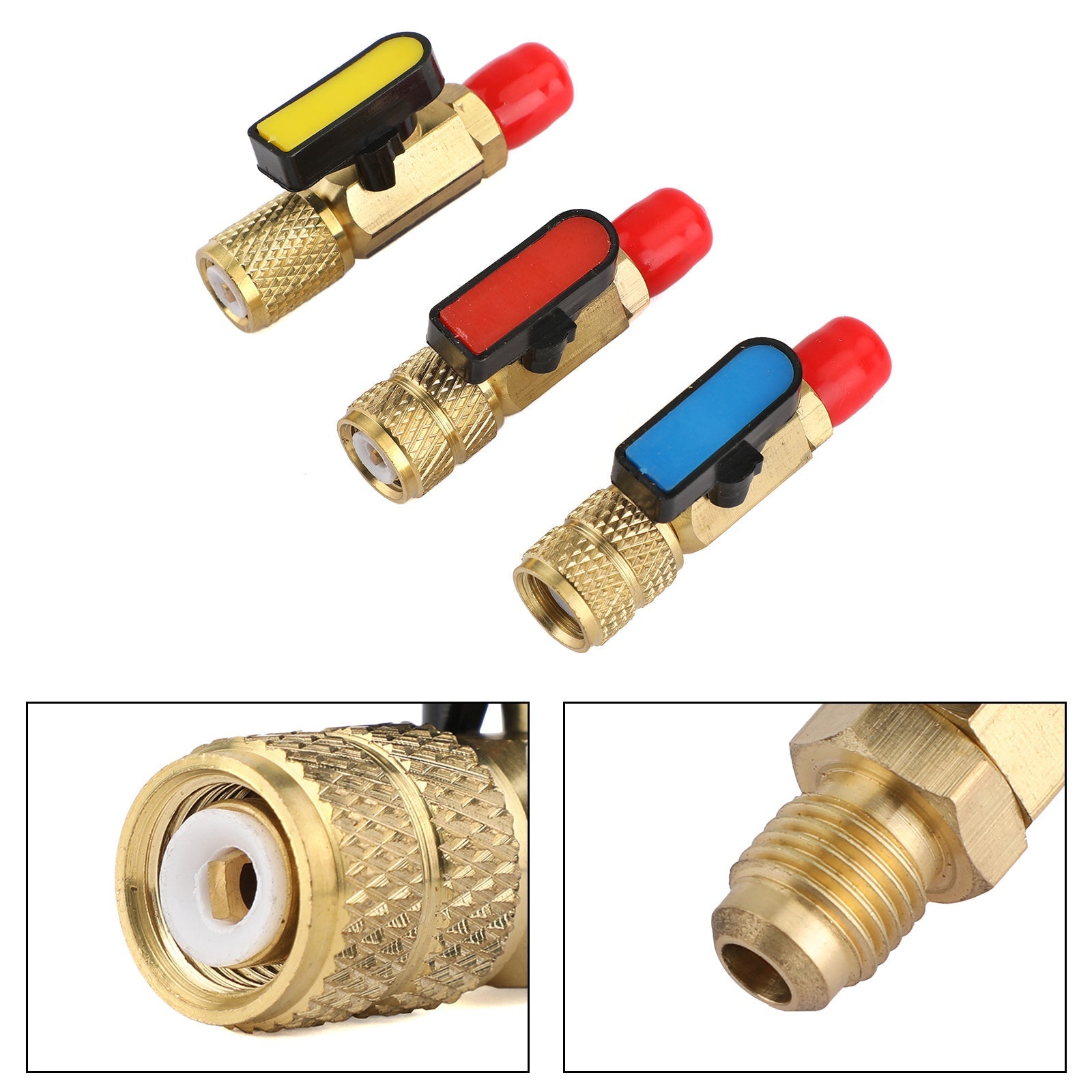 3 valvole a sfera diritte da 1/4" SAE per refrigerante HVAC A/C Tech strumento manuale per R410A