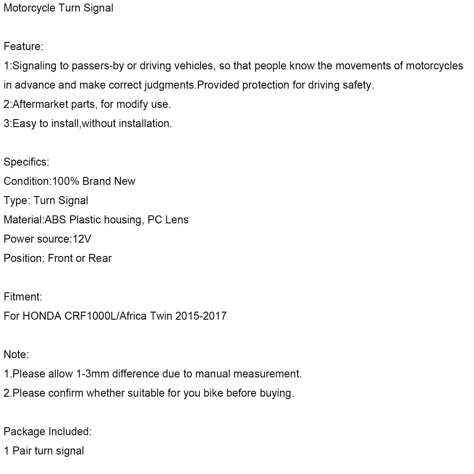 LED-front knipperend licht voor Honda CRF1000L Afrika Twin 2015-2017 Generic