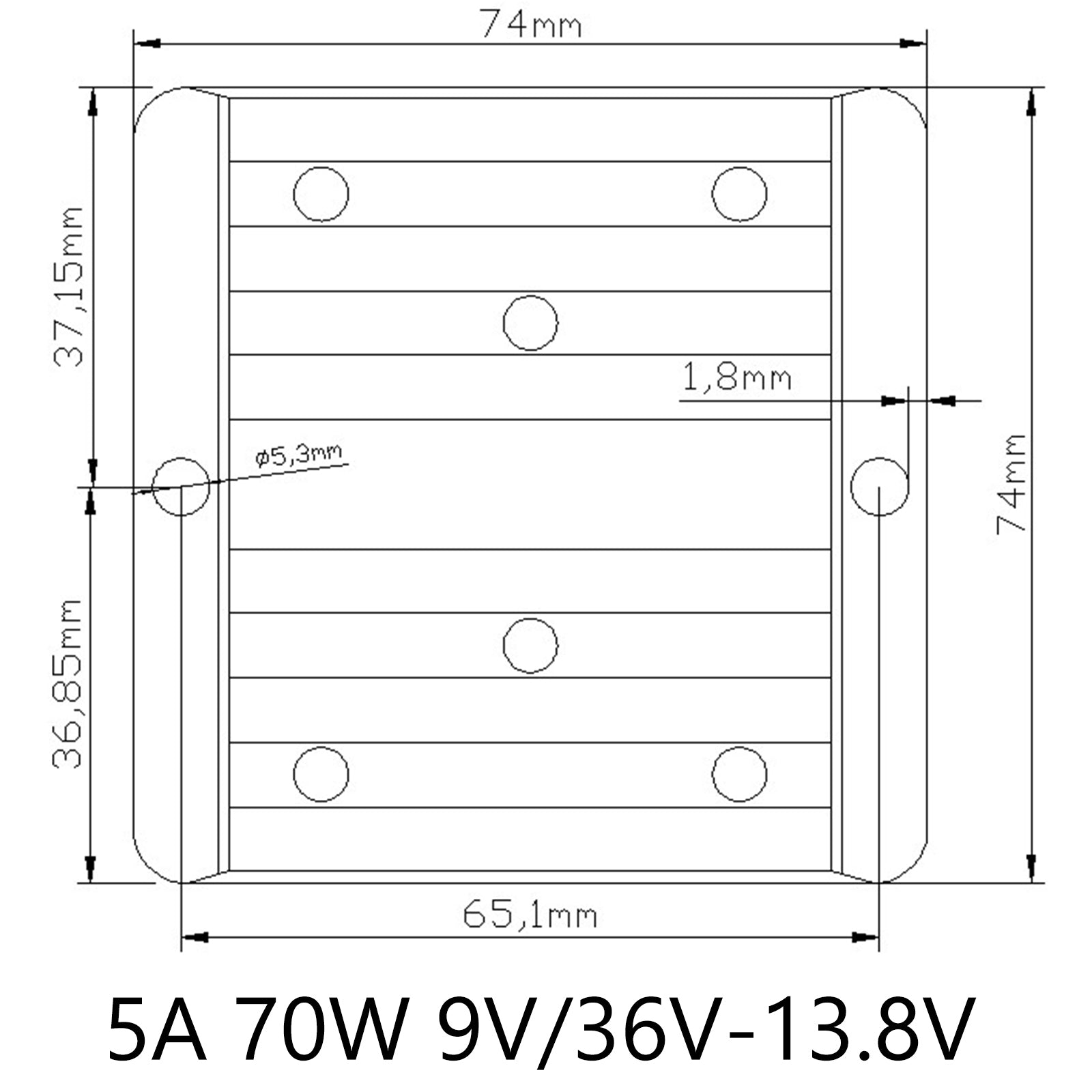 Wodoodporny regulator konwertera mocy 9V/36V do 13,8V 5A DC/DC 70W