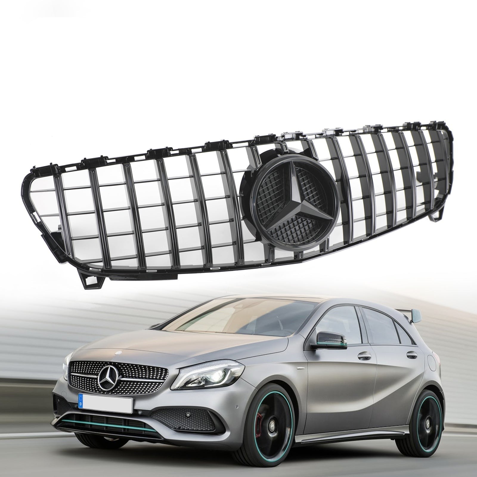 2016-2018 Clase A W176 Rejilla de parachoques delantero estilo Mercedes Benz GTR