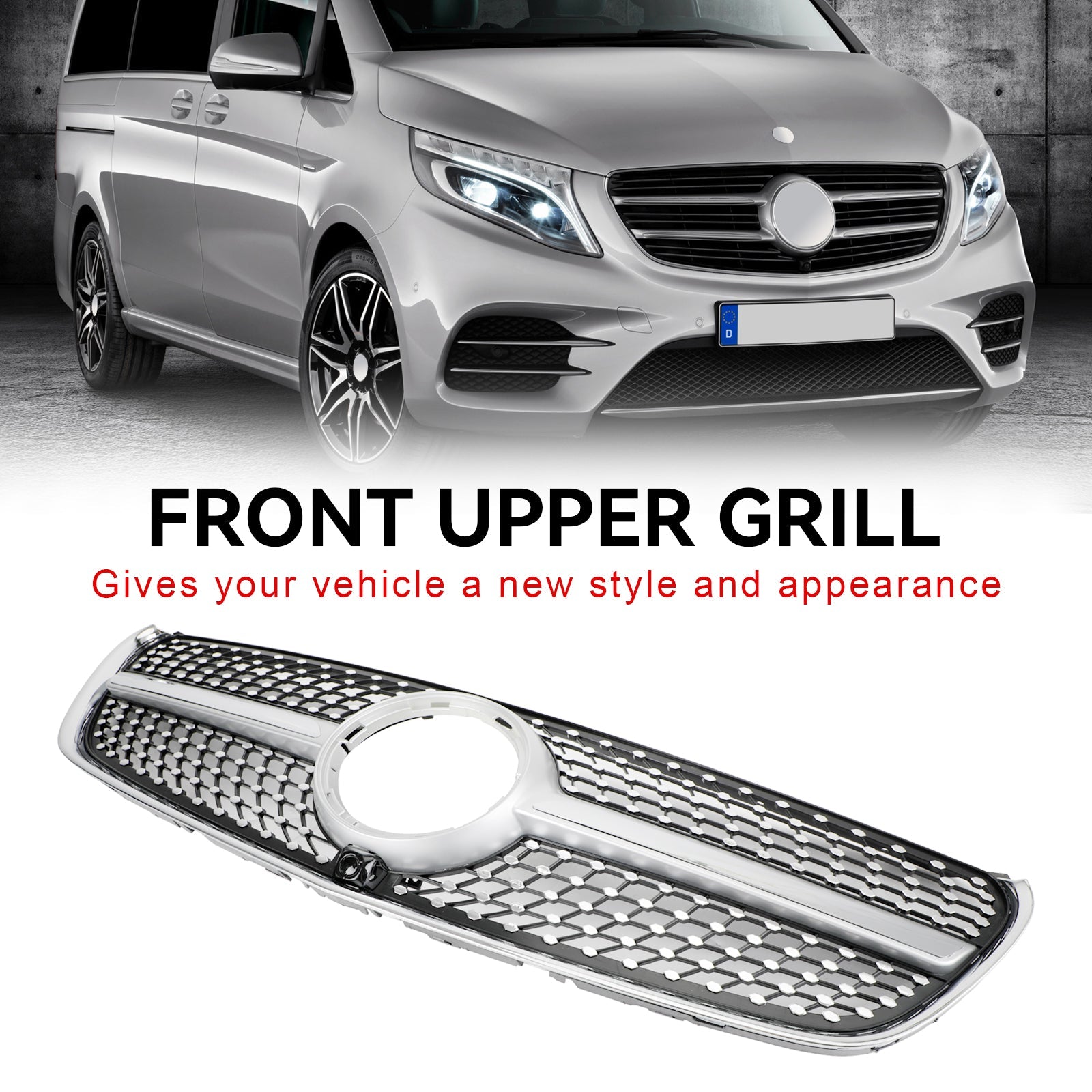 Mercedes Benz Classe V W447 2014-03.2019 Grille de calandre supérieure avant diamant