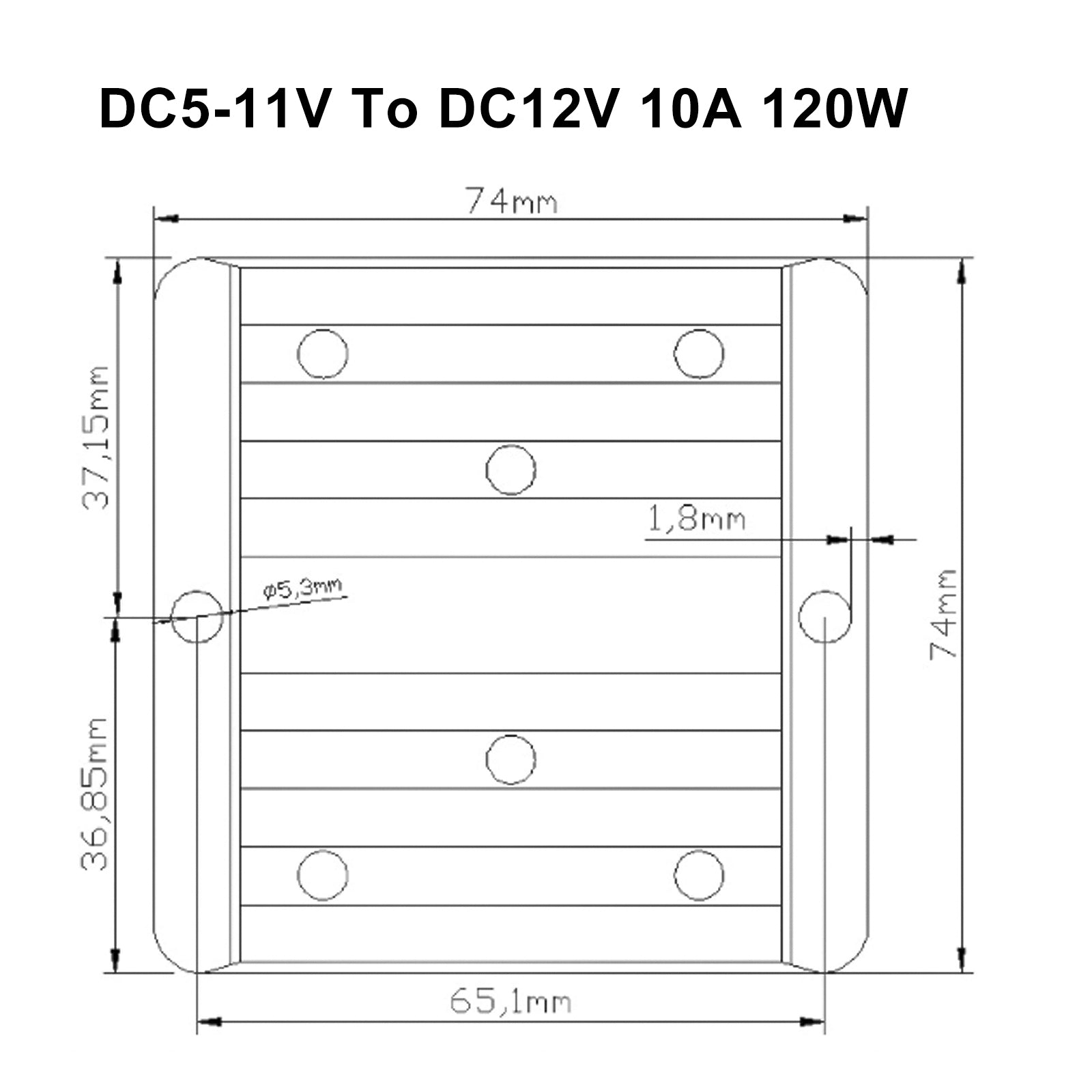 WaterProof 5V ~ 11V à 12V 10A 120W Régulateur de convertisseur de puissance DC / DC Step Up