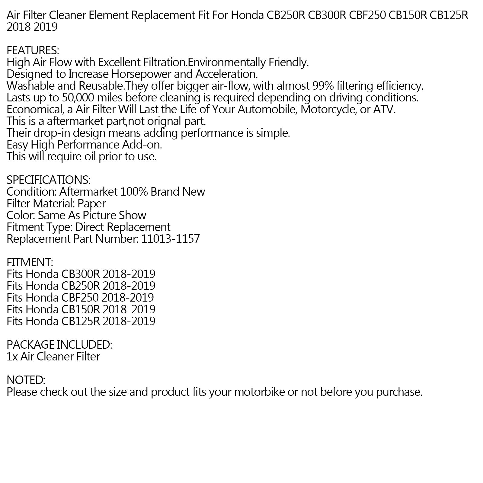 Zračni filter za Honda CB125R CB250R CB300R CB300RA CBF125 CBF250 '18 -'20 generic