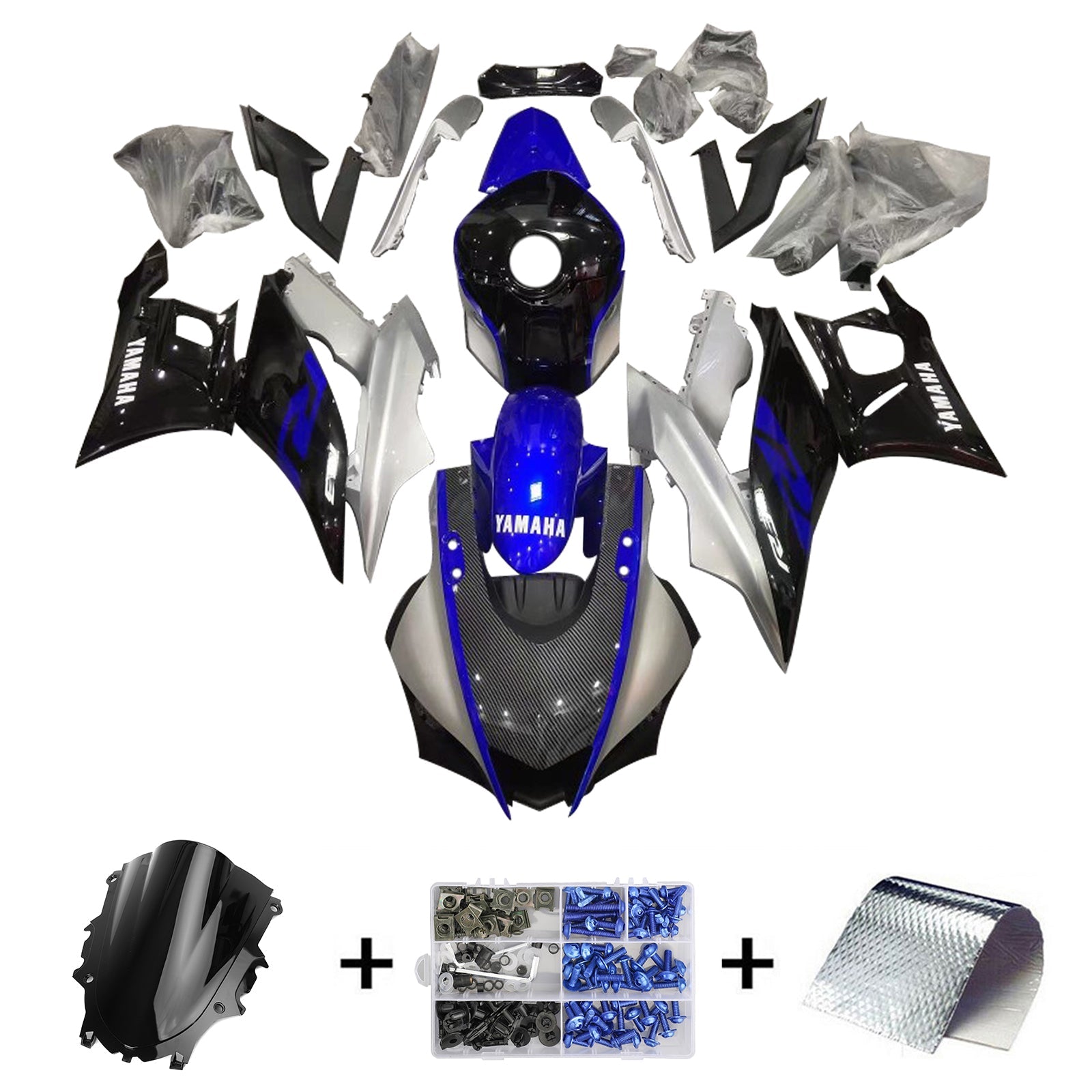 Amotopart Yamaha YZF-R3 R25 2019-2021 Kit Carénage Carrosserie Plastique ABS