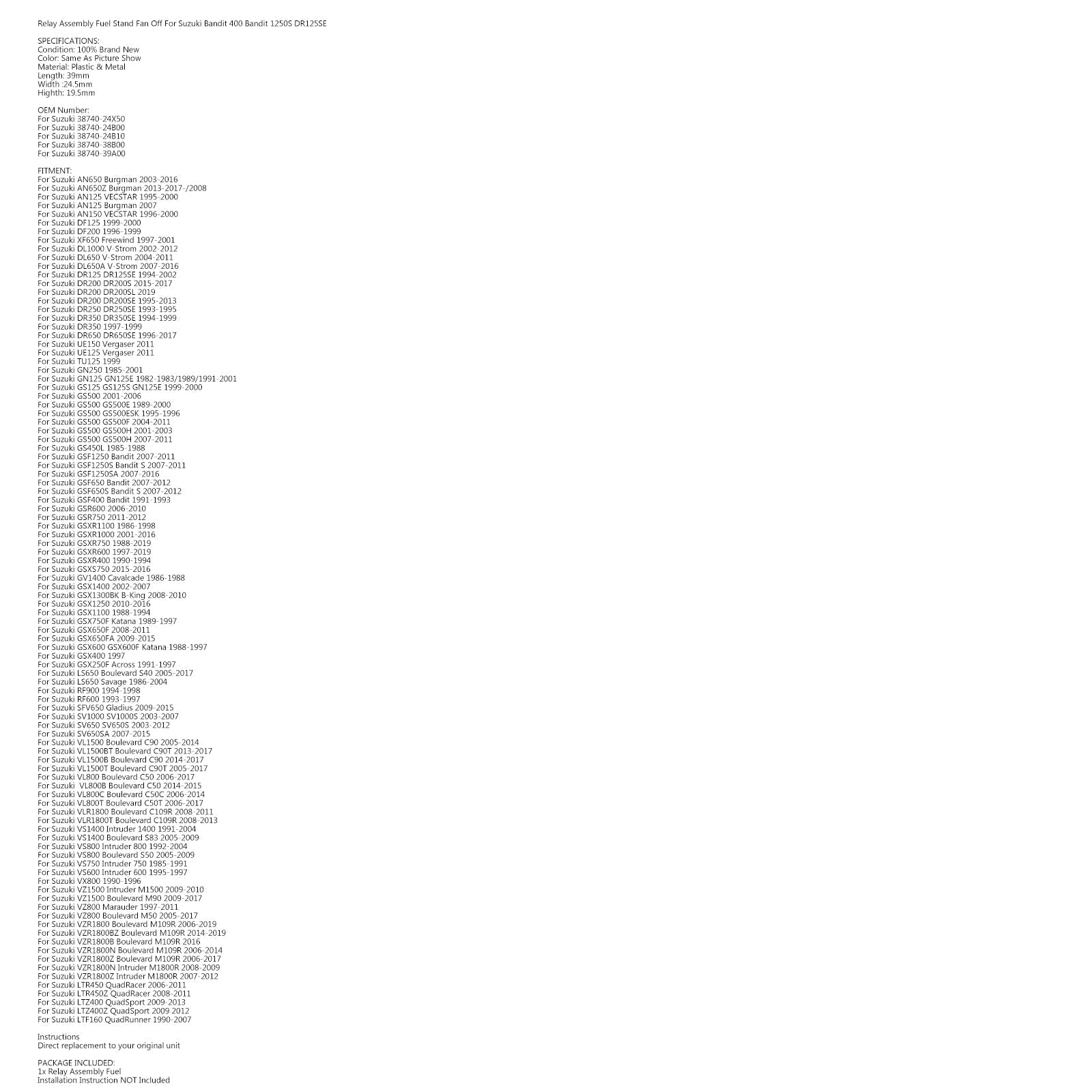 Nowy zespół przekaźnika Wentylator wspornika paliwowego dla Suzuki Bandit 400 Bandit 1250S DR125SE Generic