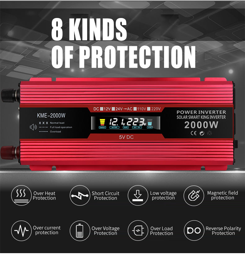 Convertitore di alimentazione per auto Convertitore DC 12V a AC 220V Trasformatore LCD Display LED 2000W