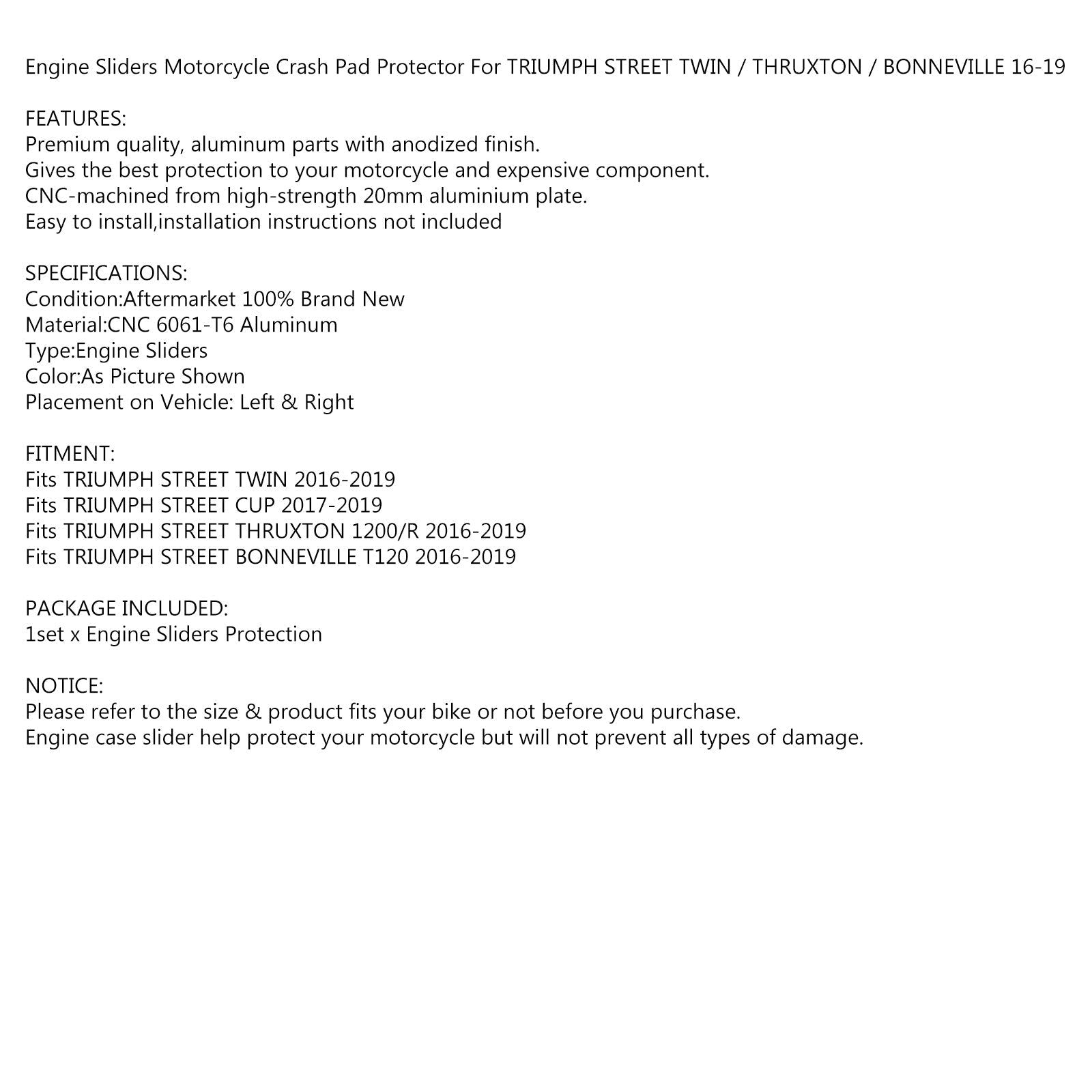 Carter Carter Crash Sliders for Triumph Street Twin/Cup/Bonneville 16-19 Generic