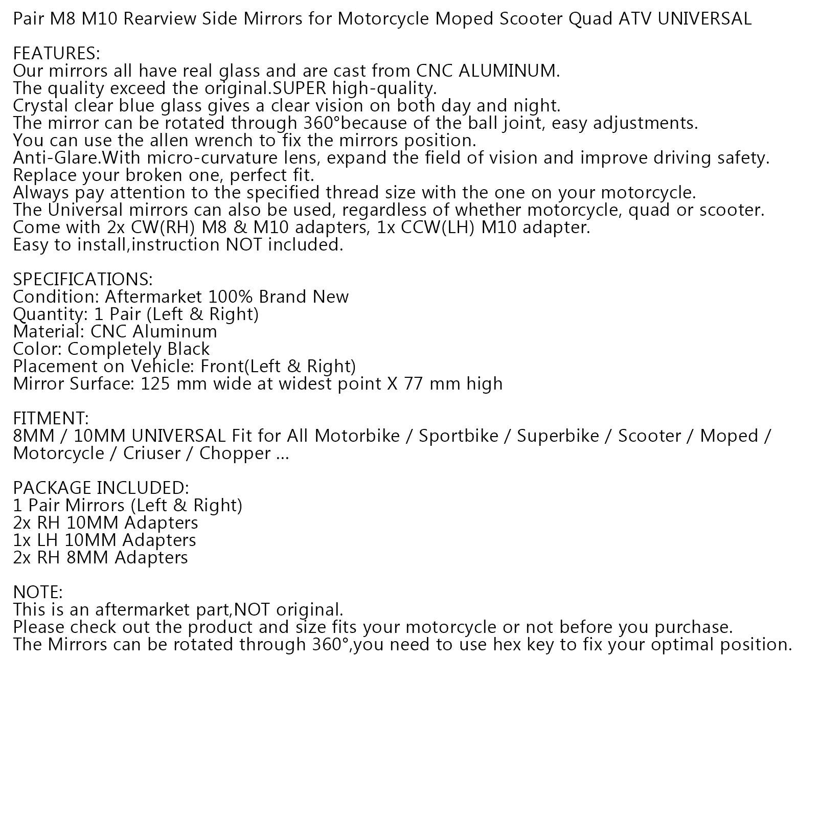 Universele motorfiets achteruitkijkspiegel CNC ALU 8 mm 10 mm voor generieke Custom Chopper Cruiser