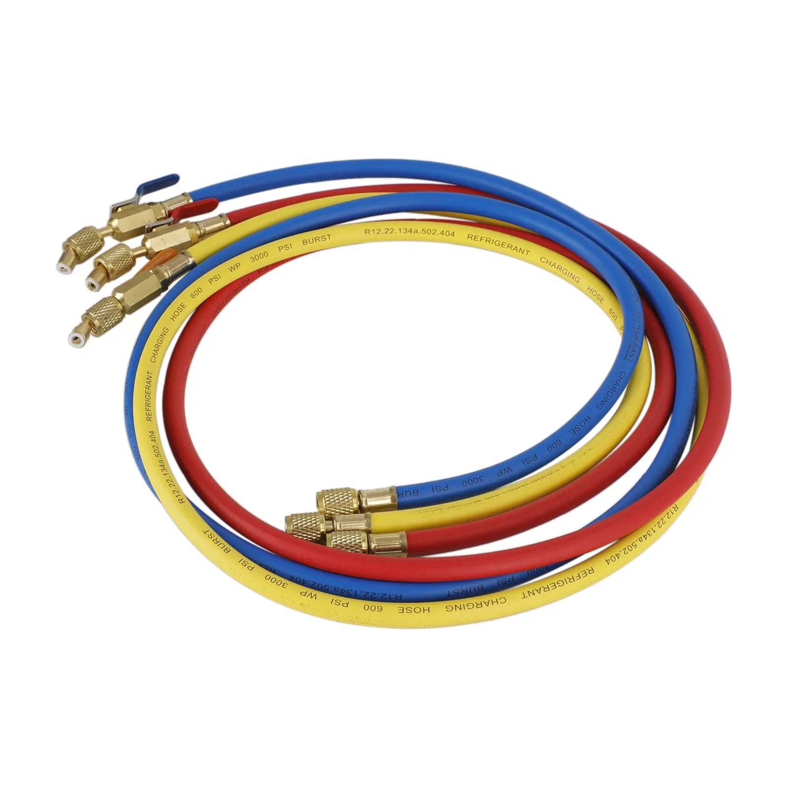 3 węże ładujące HVAC 1/4" SAE 600 PSI z zaworem odcinającym czynnik chłodniczy AC R134A