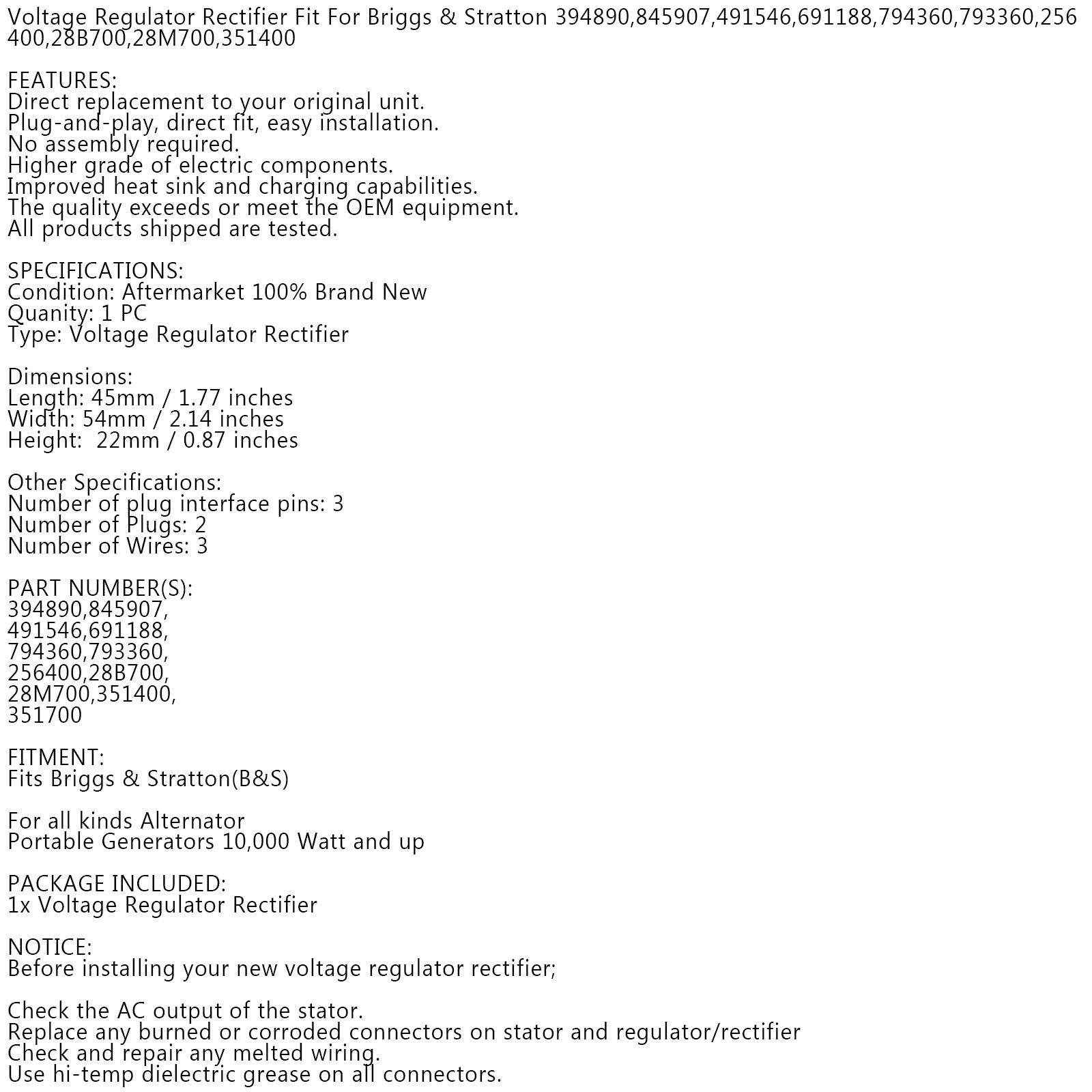 Spanningsregelaar voor B&S 394890 393374 691185 797375 797182 845907 691188 Generiek