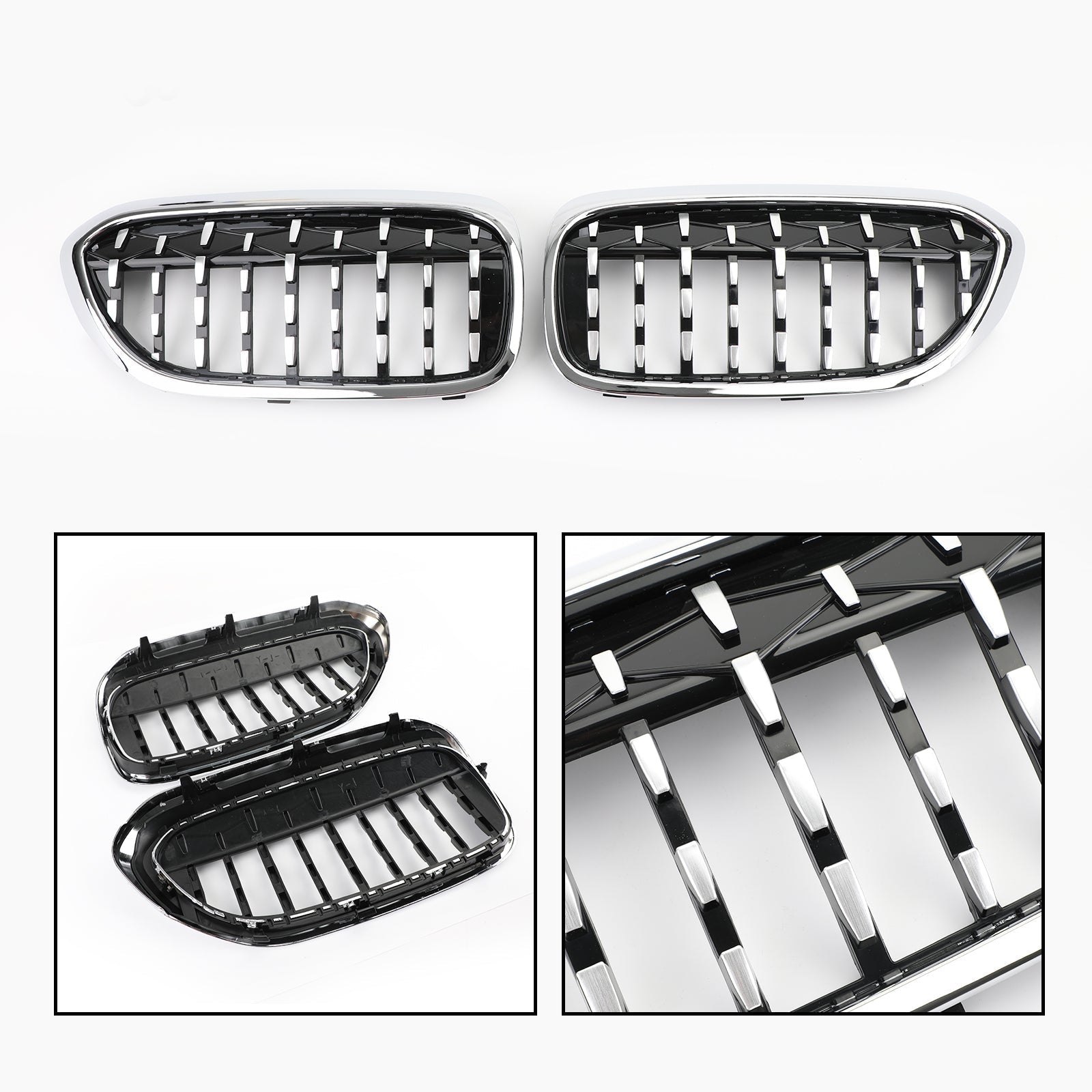 Par de rejillas delanteras cromadas estilo diamante para BMW Serie 5 G30 G38 2017-2019 generico
