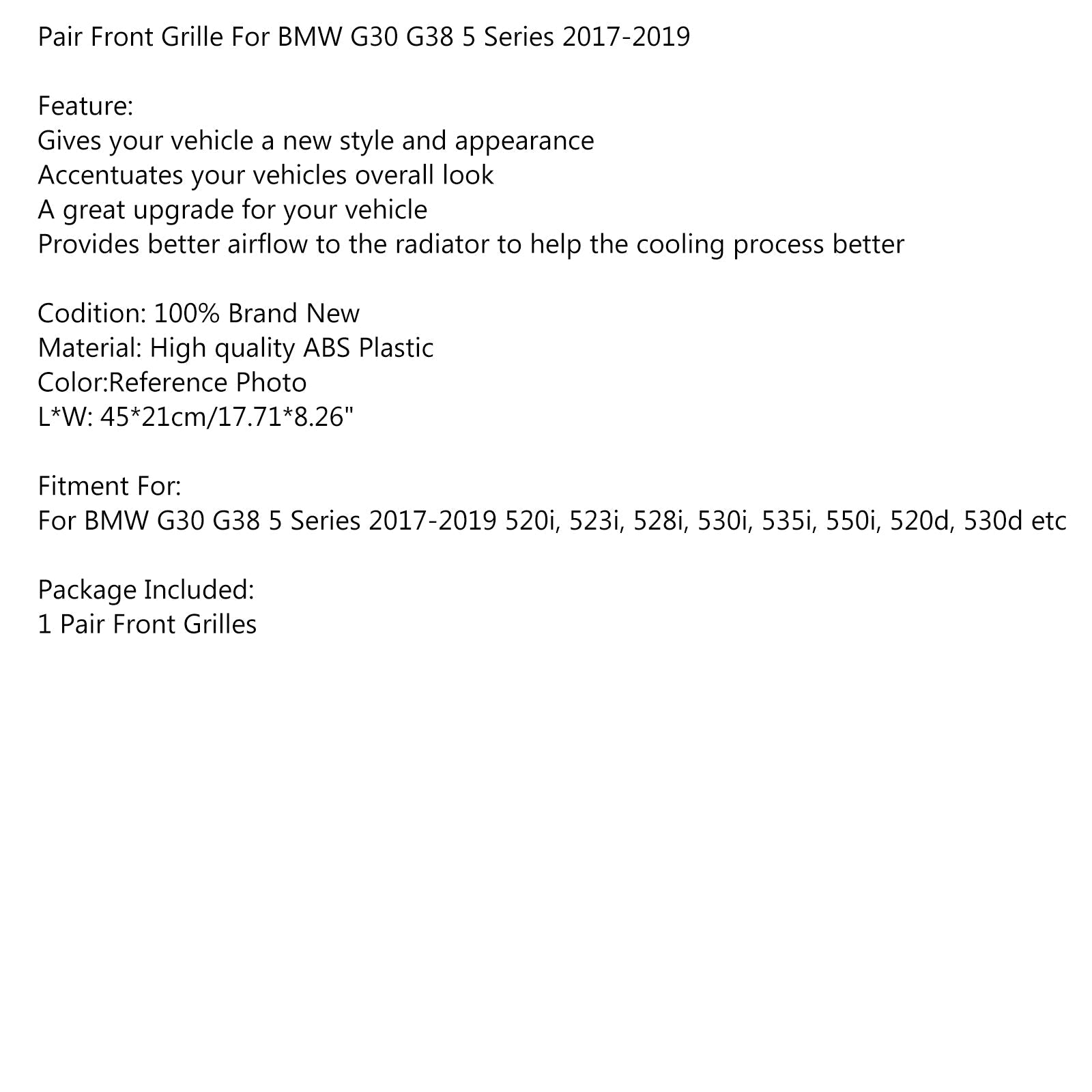 Paar chromen frontroosters in diamantstijl voor BMW 5-serie G30 G38 2017-2019 generiek