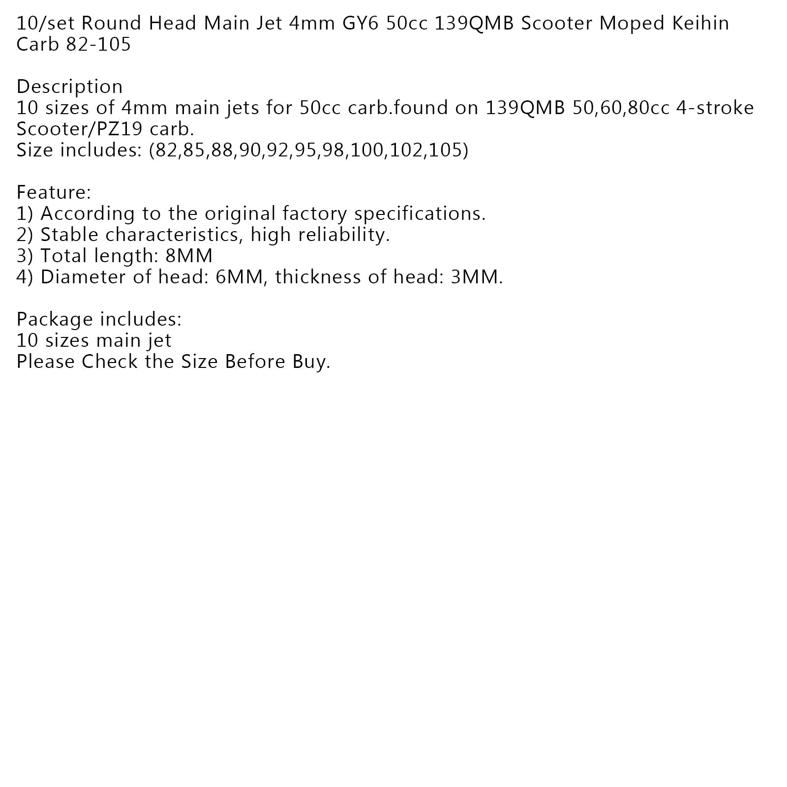 10Set okrogla glava glavna letala 5 mm 82-105 za GY6 Motorcycle Scooter Figurator PZ19 Generic