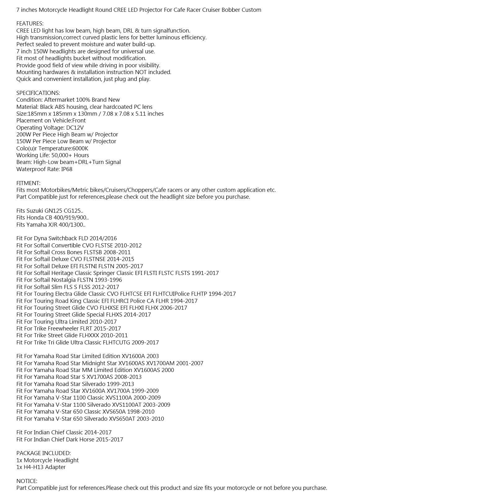 7 -palčni svetilnik HI/Lo LED + utripa + DRL za Dyna Dyna Cafe Racer Bobber Generic