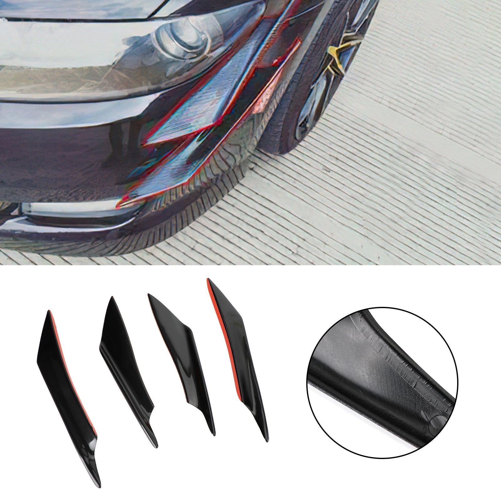 4 szt. Uniwersalne płetwy przedniego zderzaka samochodu Splitter Spoiler Canards Gloss Black