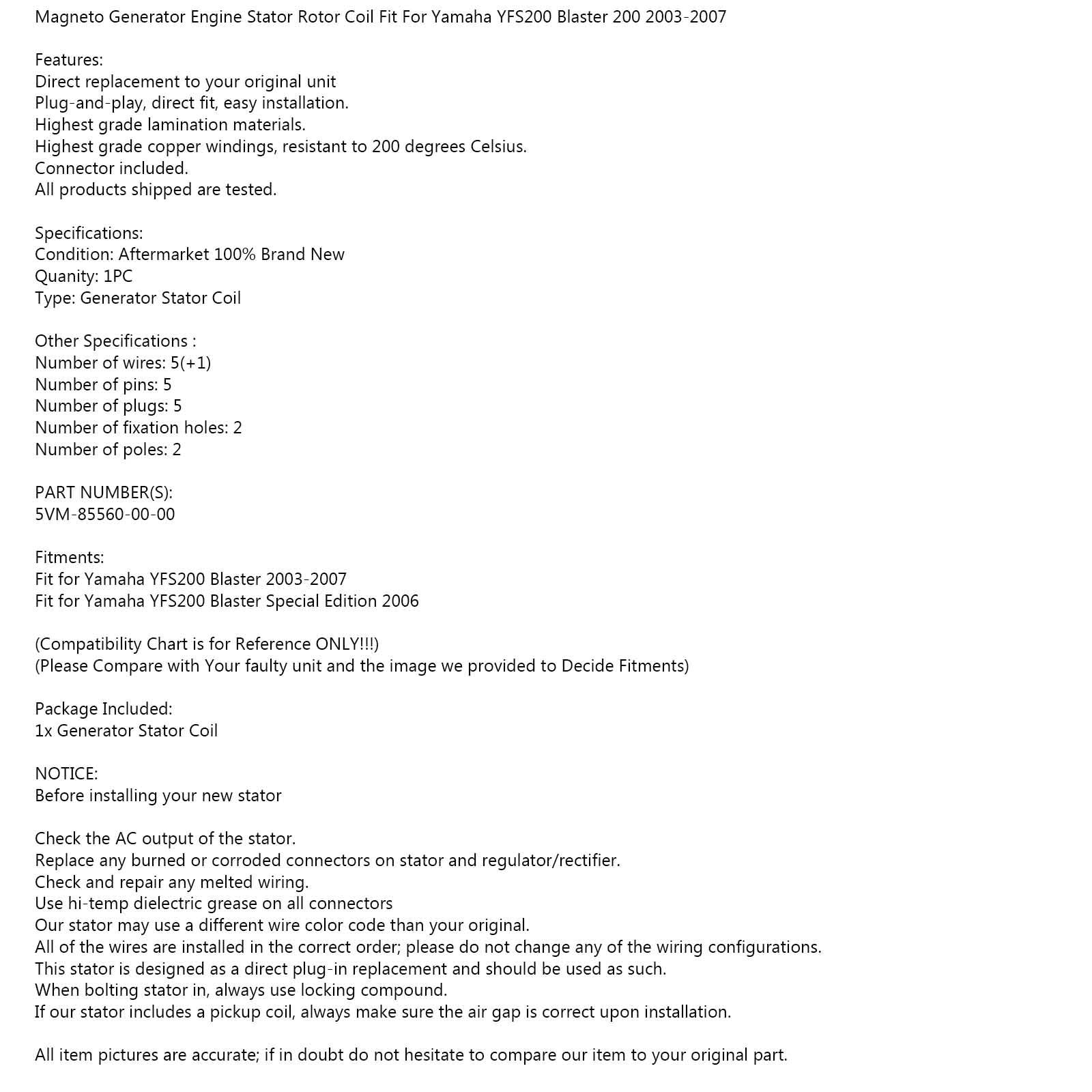 Stator Areyourshop Generator za Yamaha YFS200 Blaster 2003-2007 Blaster 200 SE 2006 generic