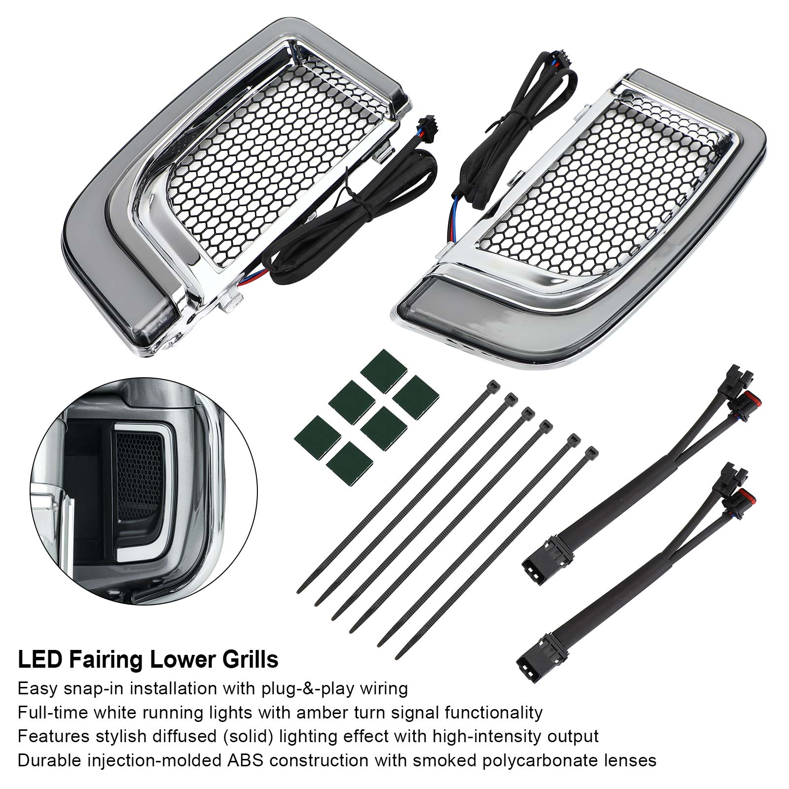 LED Tracer Lower Grids Lower Grids Lights voor elektra flh/t road glide generiek