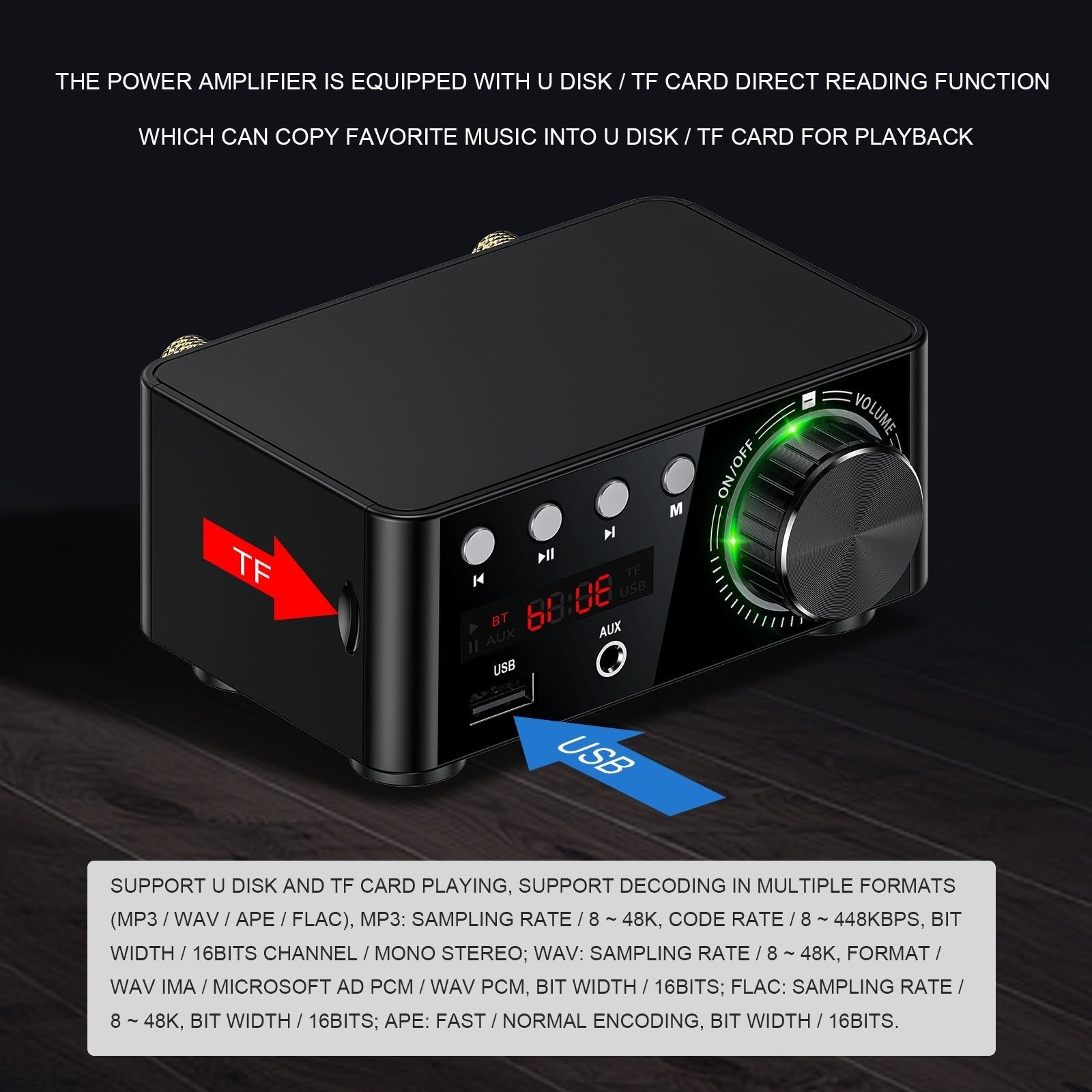 HiFi Mini Bluetooth 5.0 Digitale Power Geluidsversterker USB Stereo Audio-ontvanger