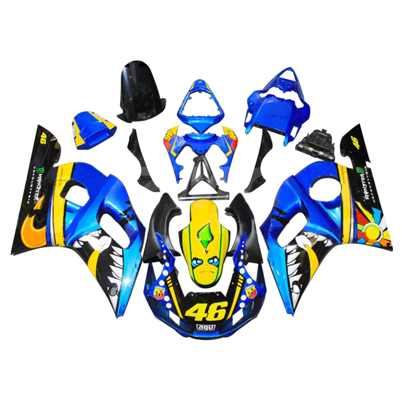 Amotopart Yamaha YZF 600 R6 1998-2002 Kit Carénage Carrosserie Plastique ABS