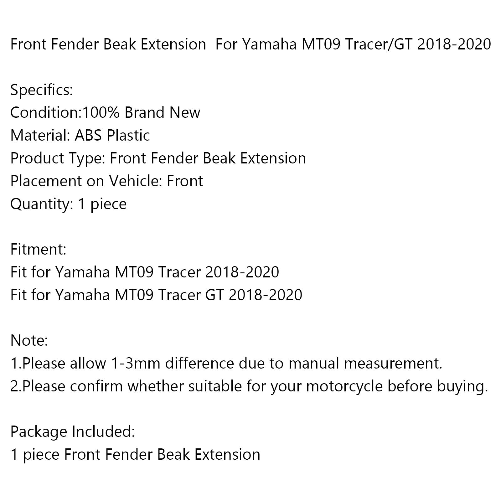 Extension de bec de garde-boue avant ABS moto pour Yamaha MT09 Tracer/GT 2018-2020 générique