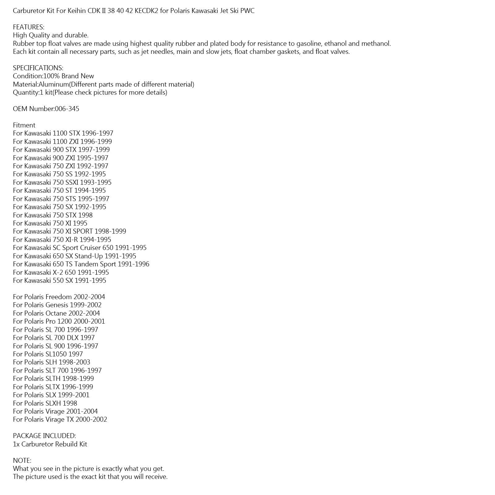 Kit za obnovo uplinjača za Kawasaki Polaris Keihin CDK-II Jet Ski PWC 38 mm 40 mm