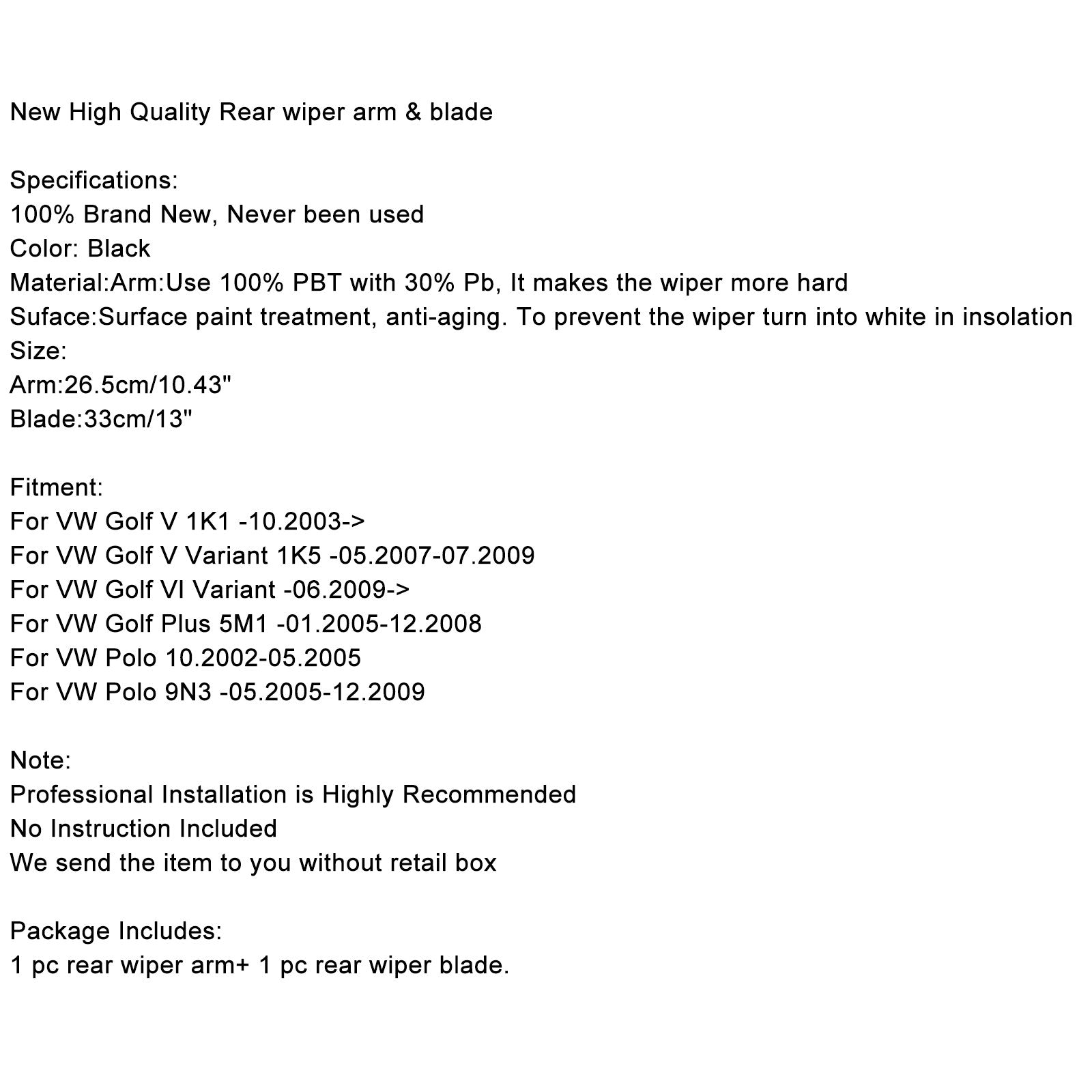 Set di spazzole tergicristallo posteriore per finestrino del parabrezza dell'auto per VW Golf 5 MK5 2004-2008 generico