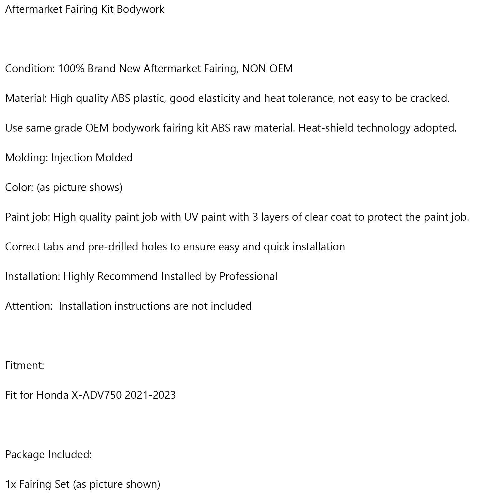 Honda X-ADV 750 XADV750 2021-2023 Muovauskehyksen injektointipakkaus