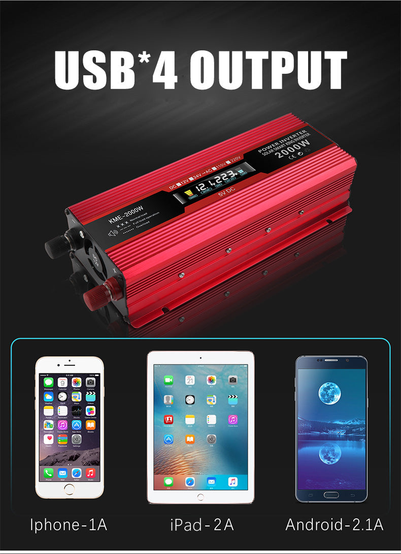 Convertitore di alimentazione per auto Convertitore DC 12V a AC 220V Trasformatore LCD Display LED 2000W