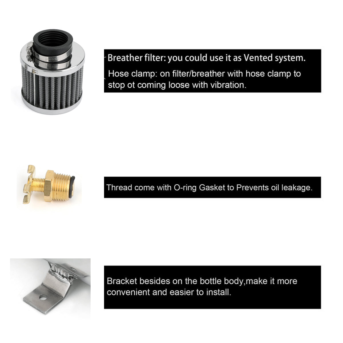 Récupérateur d'huile moteur à déflecteur en aluminium 2x AN10 Filtre de reniflard à double port Argent Générique