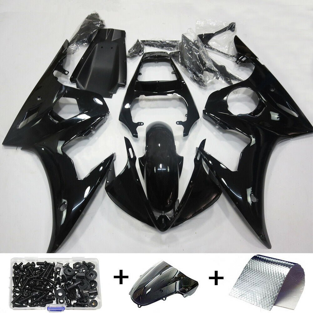 Zestaw plastikowych wtrysków owiewek Amotopart do YAMAHA 2003 2004 YZF R6 czarny błyszczący ogólny