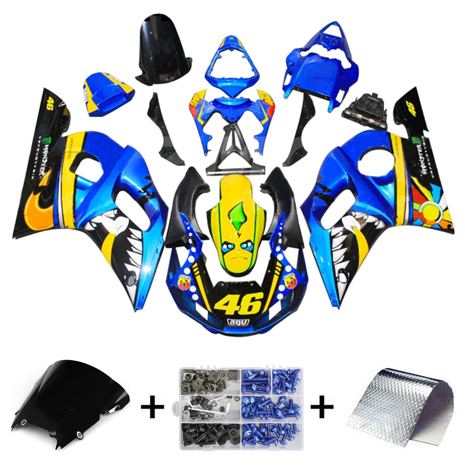 Amotopart Yamaha YZF 600 R6 1998-2002 Kit Carénage Carrosserie Plastique ABS