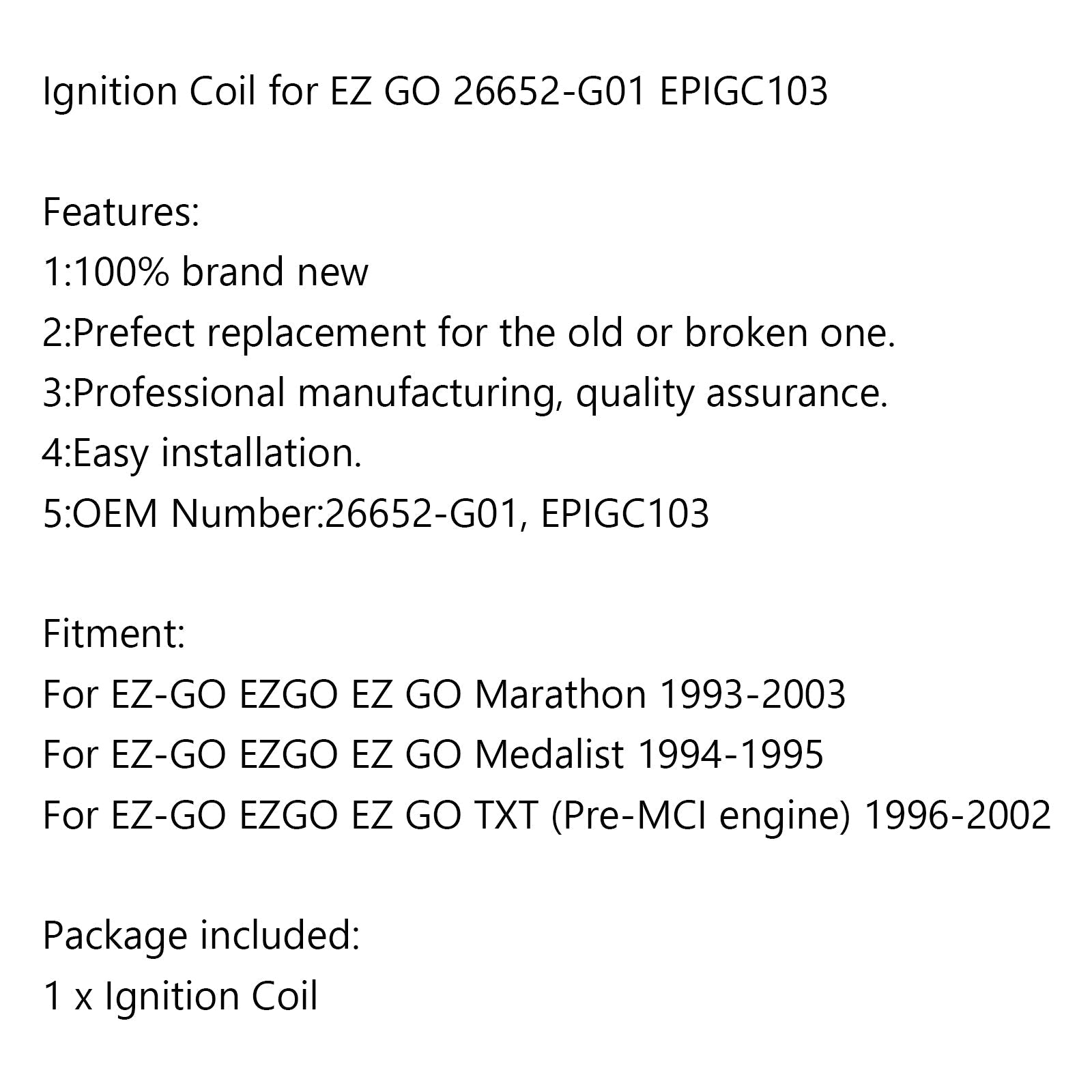 Cewka zapłonowa 26652-G01 dla EZ GO Marathon TXT 96-02 Medalista 94-95 EPIGC103 Generic