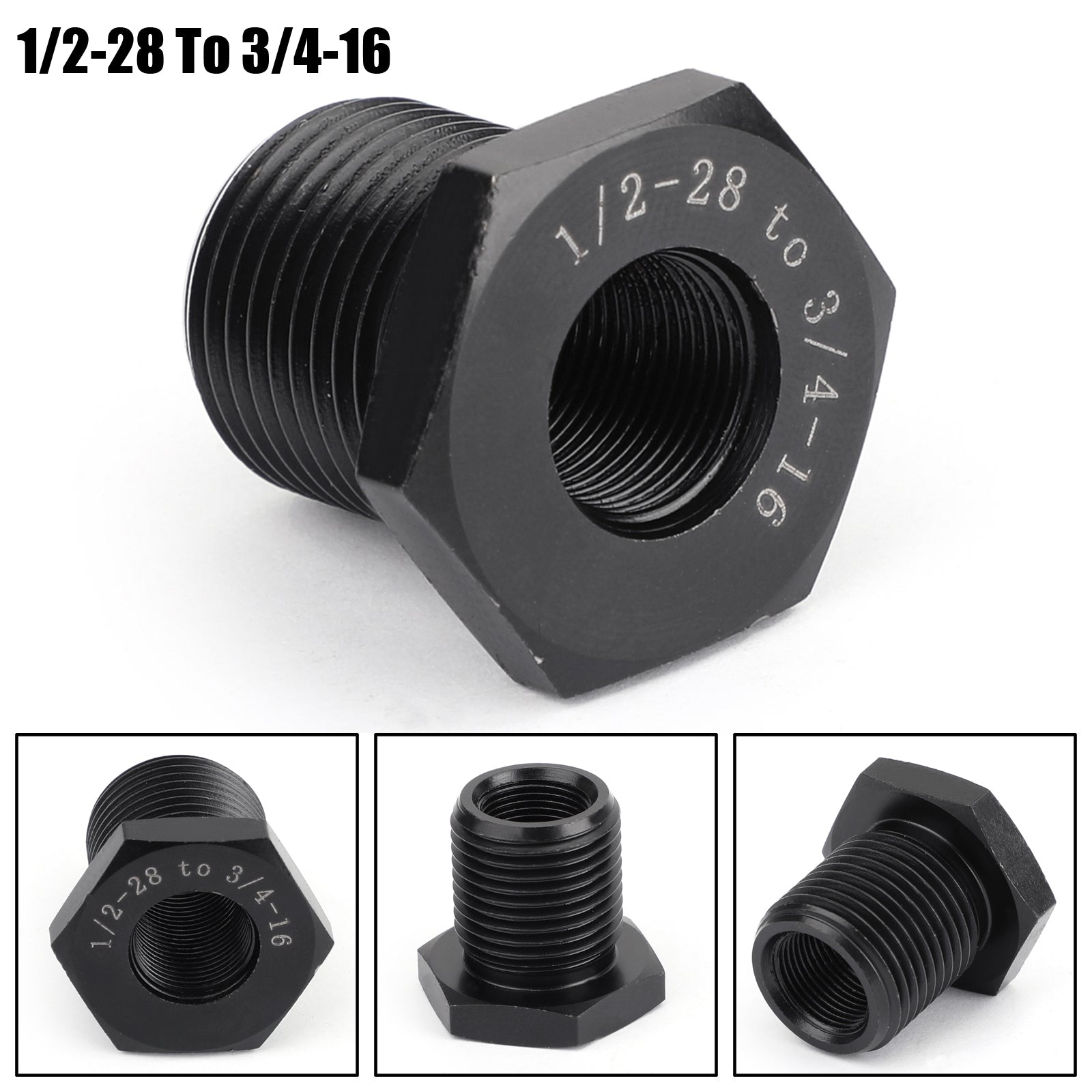 3 stuks 1/2-28 tot 3/4-16, 13/16-16, 3/4 NPT oliefilteradapters zwart nieuw generiek