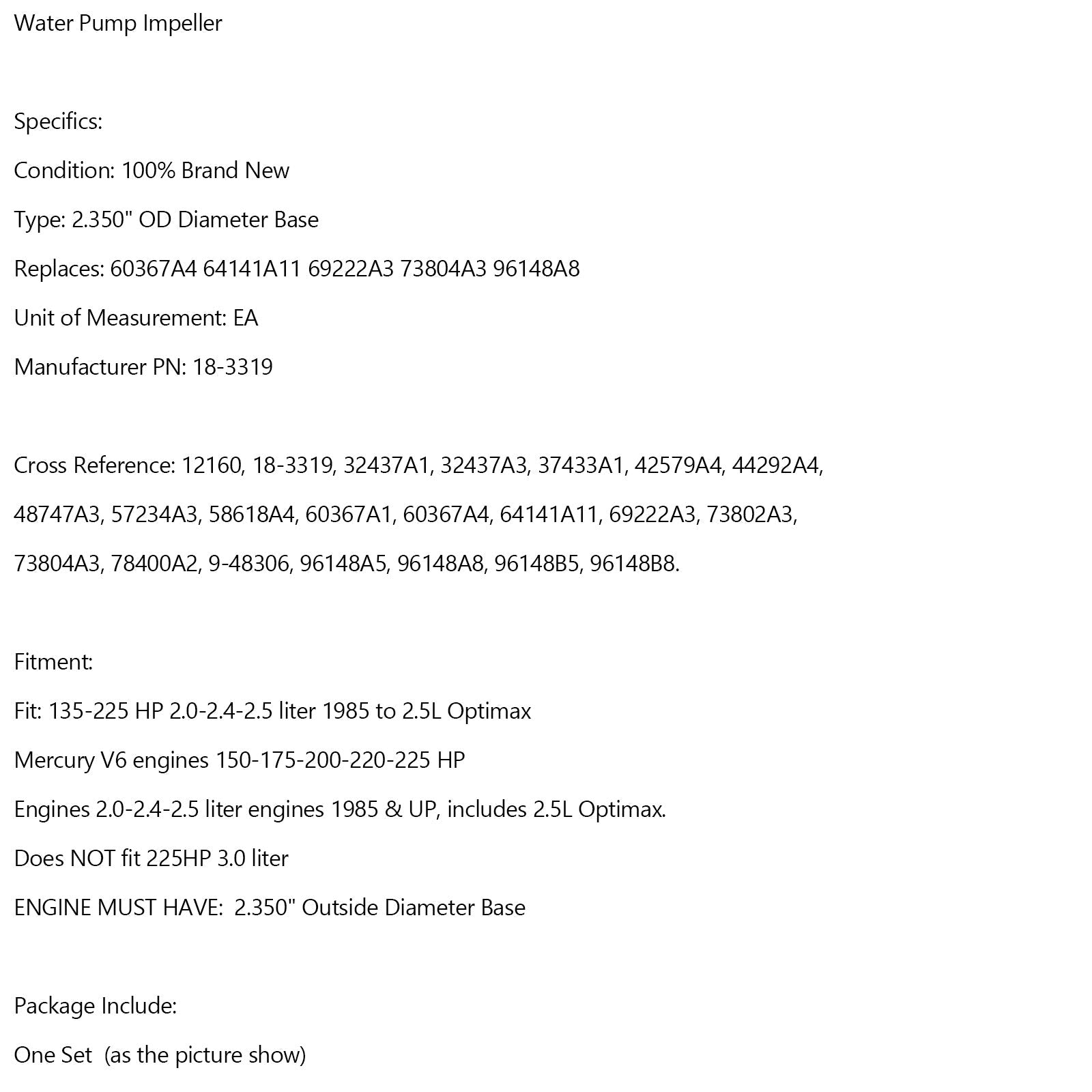 Wirnik pompy wodnej 32437A 44292A 96148A8 dla Mercury Optimax 140-150-175-200