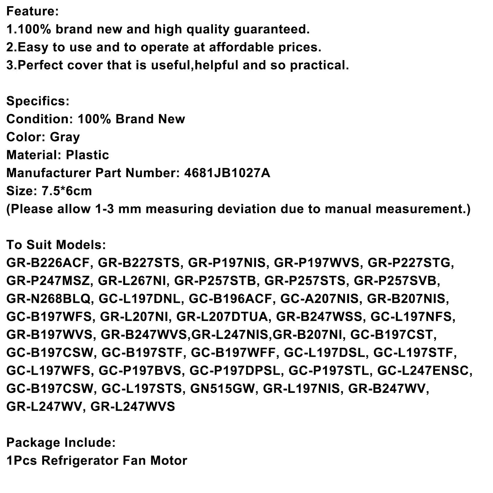 Silnik wentylatora parownika lodówki z zamrażarką DC 13 V do lodówki LG 4681JB1027A