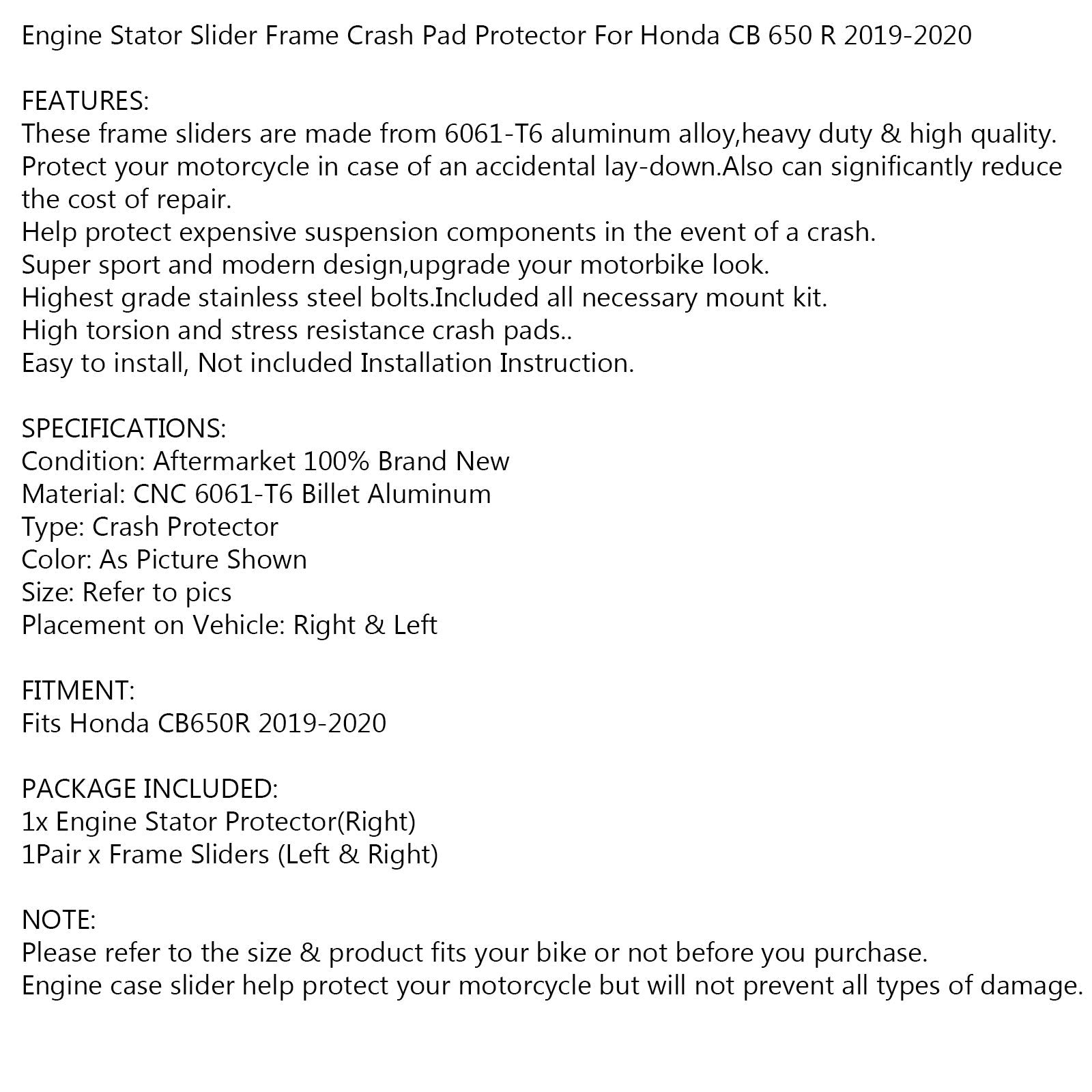 Motorframe crashbeschermersset voor Honda CB650R 2019-2021, zwart generiek