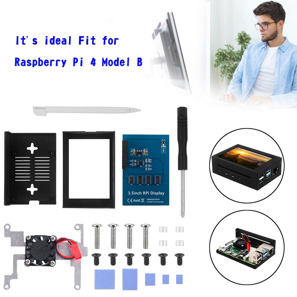 Ohišje iz aluminijeve zlitine s 3,5 -palčnim zaslonom + LCD zaslon za Raspberry Pi 4 Model B