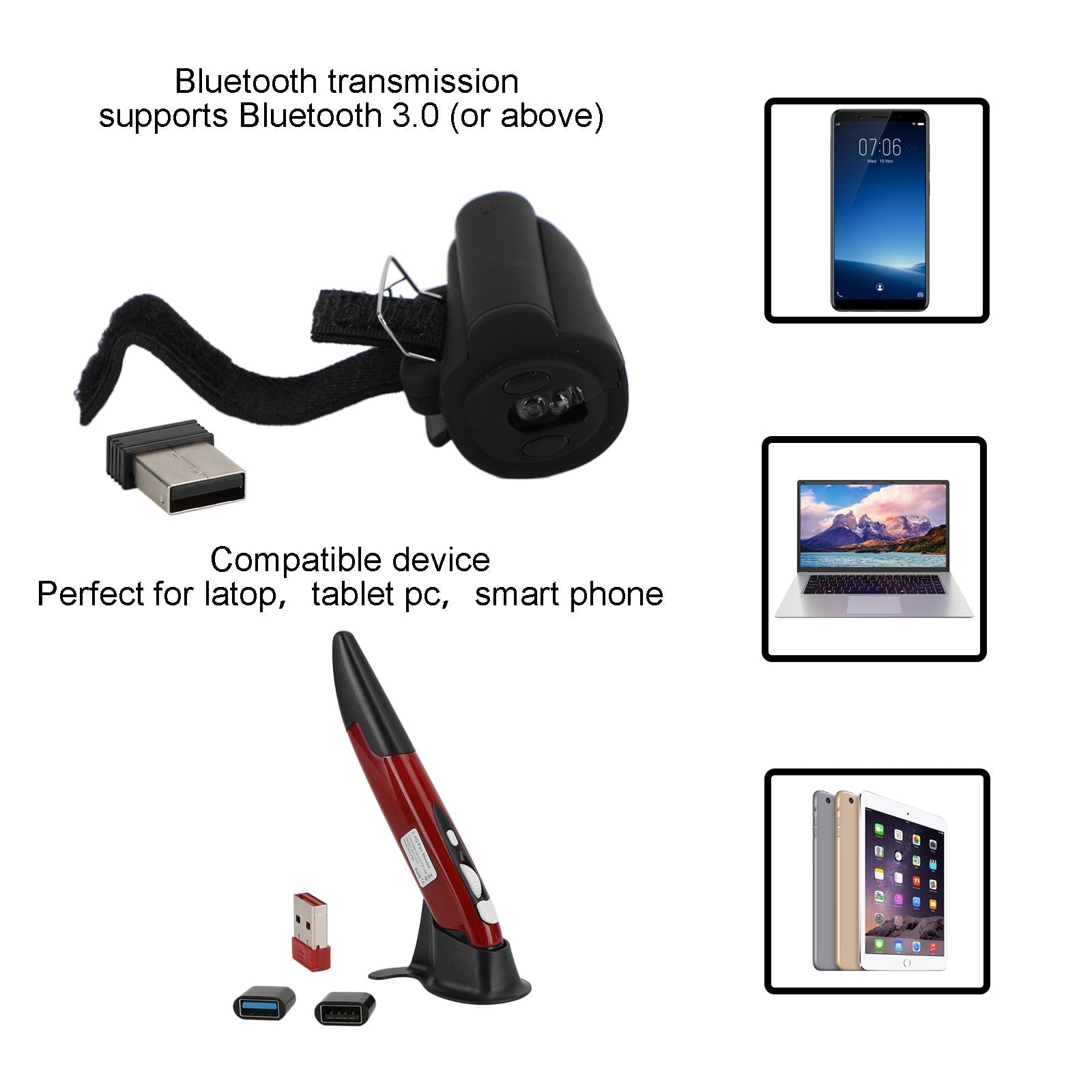 Myska mini -bezprzewodowa o dużej prędkości 2,4 GHz Innowacyjna mysz palec/pióro myszy