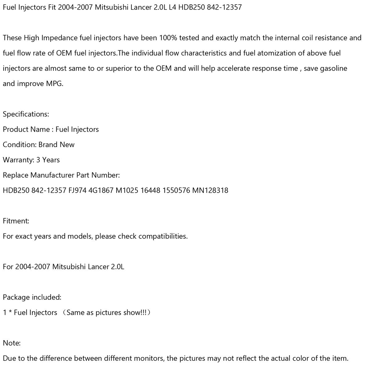 1 pièces d'injecteurs de carburant pour Mitsubishi Lancer 2.0L L4 HDB250 générique 2004-2007