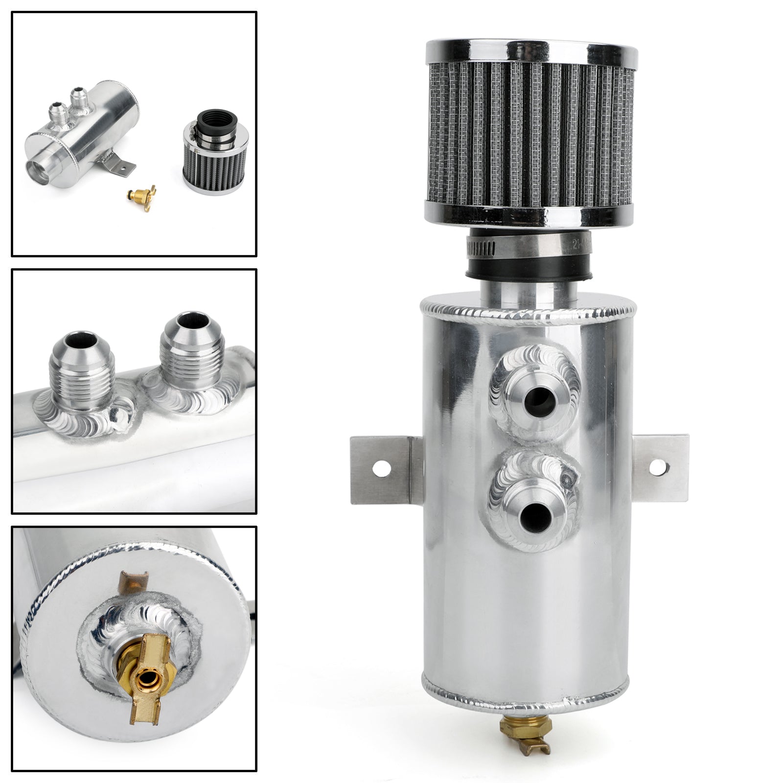Récupérateur d'huile moteur à déflecteur en aluminium 2x AN10 Filtre de reniflard à double port Argent Générique